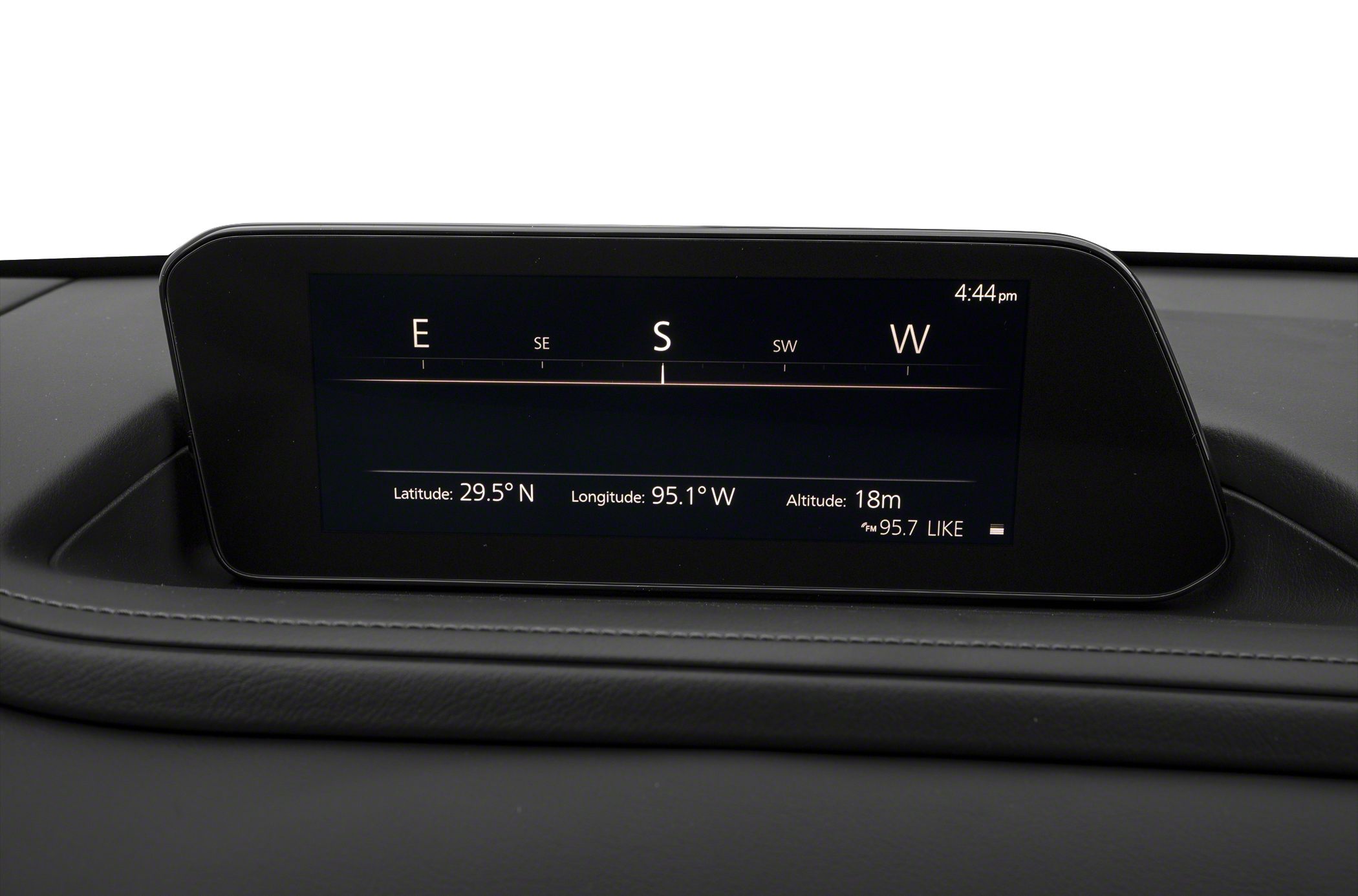 Navigation display showing compass heading and geographic coordinates.