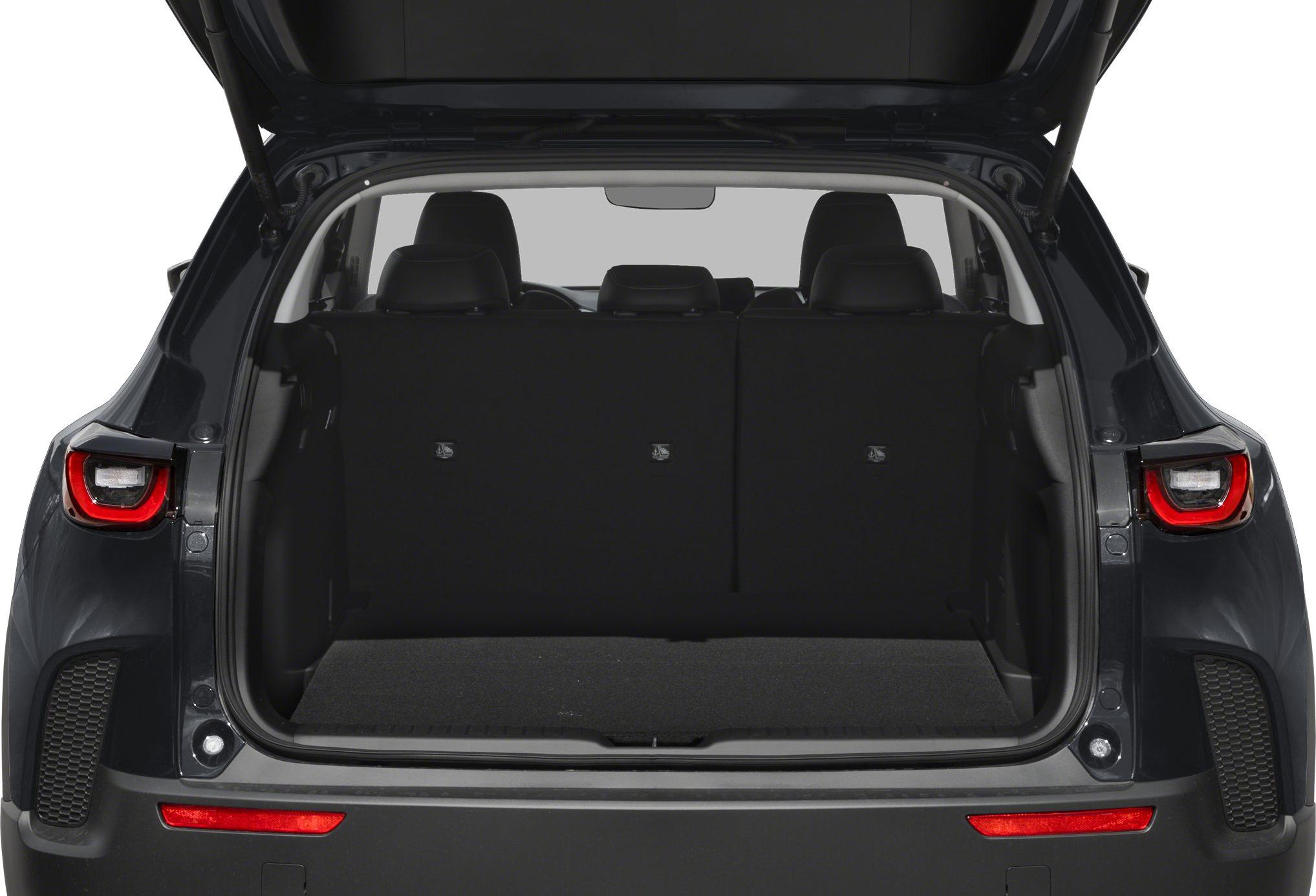 Open trunk cargo space with rear seats upright and visible headrests.