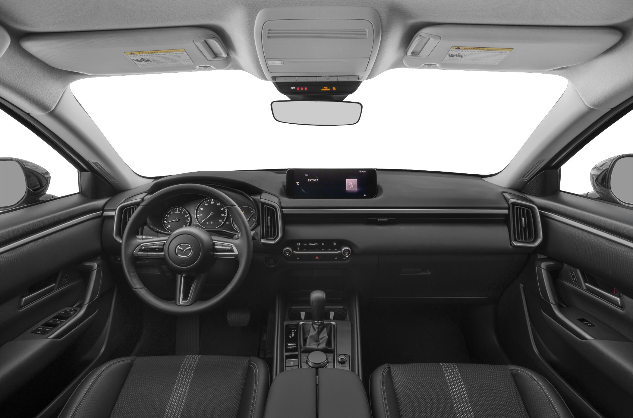 Modern car interior with dashboard, digital display, and multifunction steering wheel