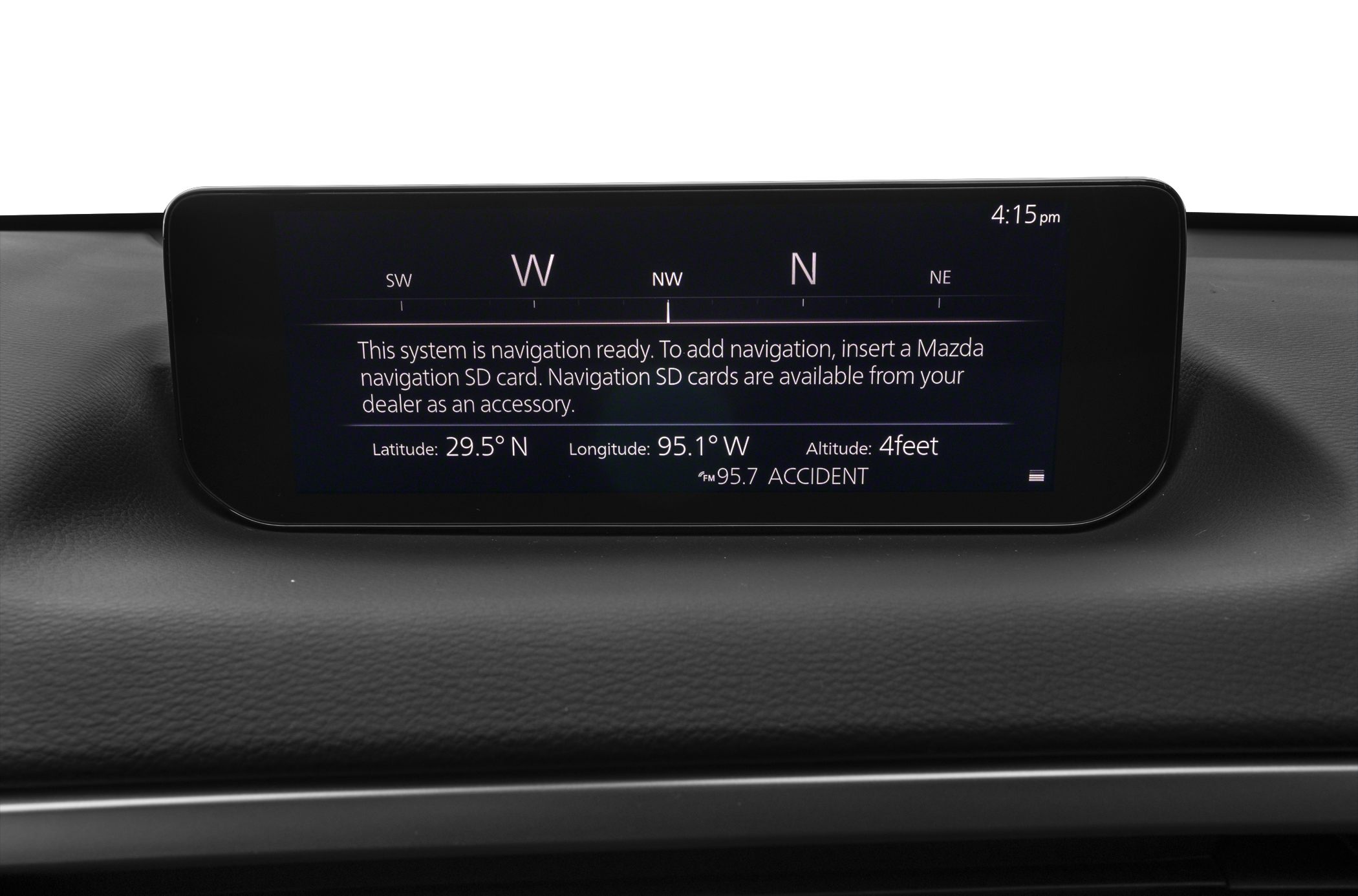 Digital navigation display with compass, coordinates, altitude, and radio info.