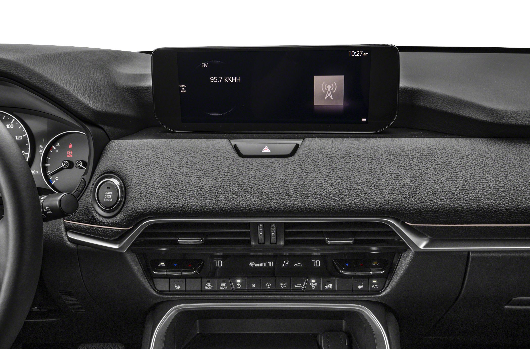 Digital infotainment screen and climate control panel on dashboard