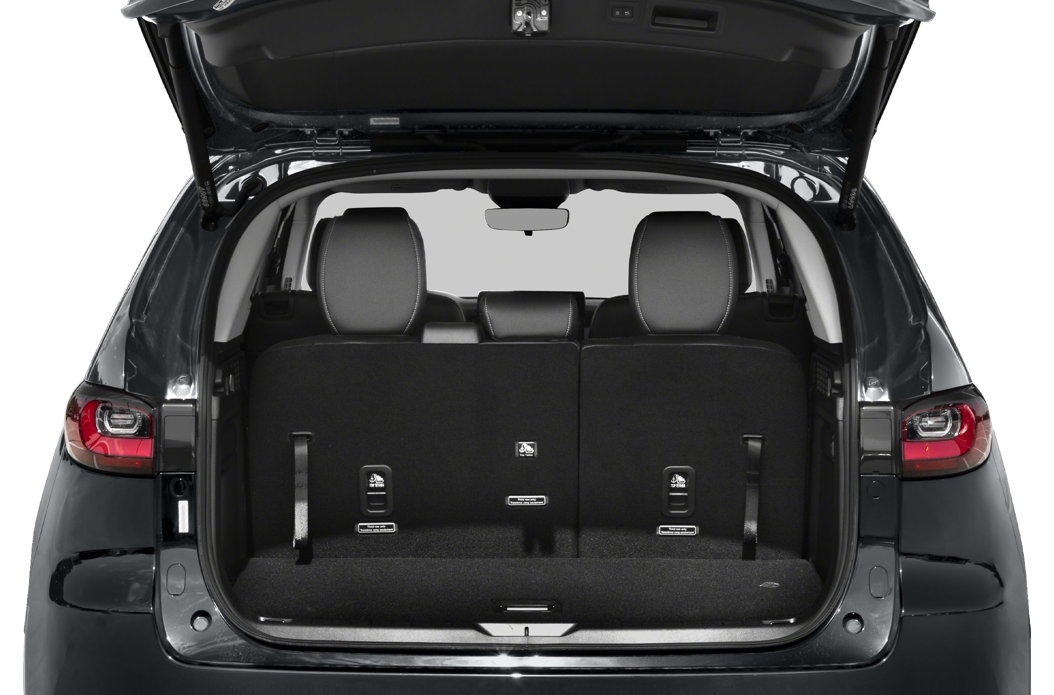 Spacious rear cargo area with rear seats and hatch open