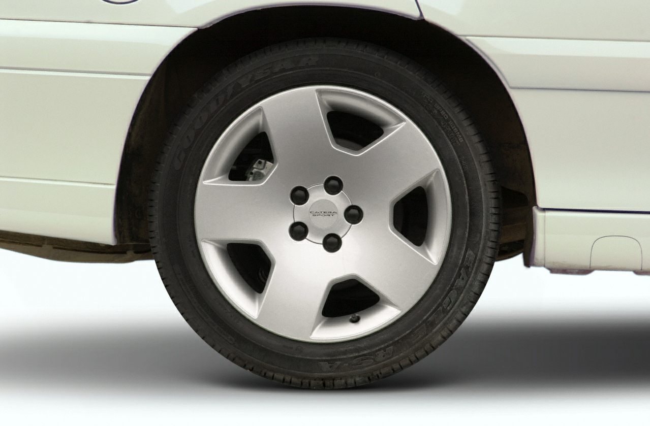 Close-up of alloy wheel and tire on a vehicle.