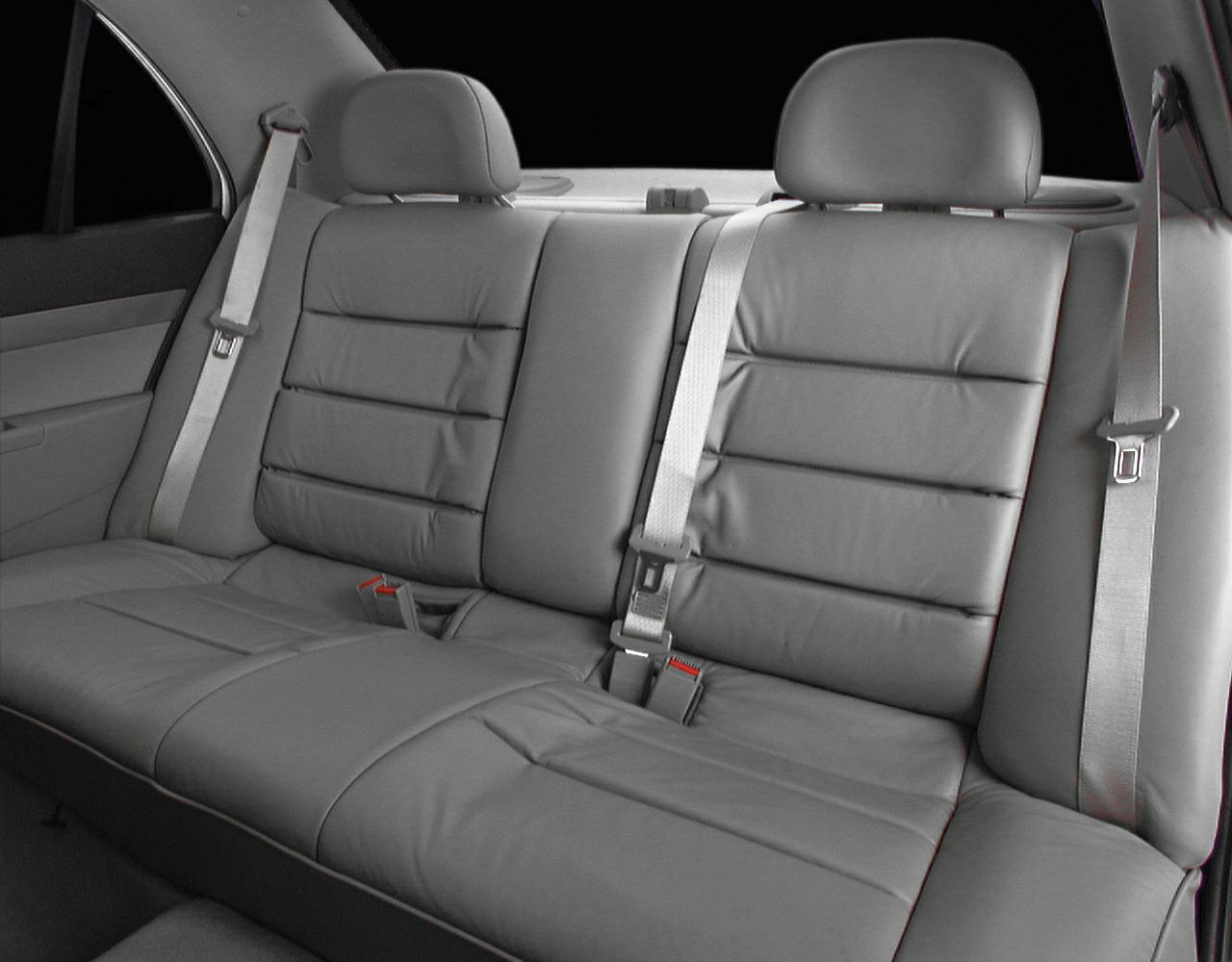Leather rear seating with headrests and seat belts
