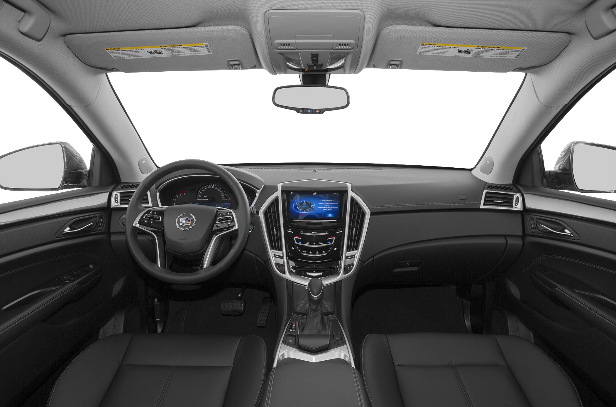 Interior dashboard and steering wheel with touchscreen infotainment system