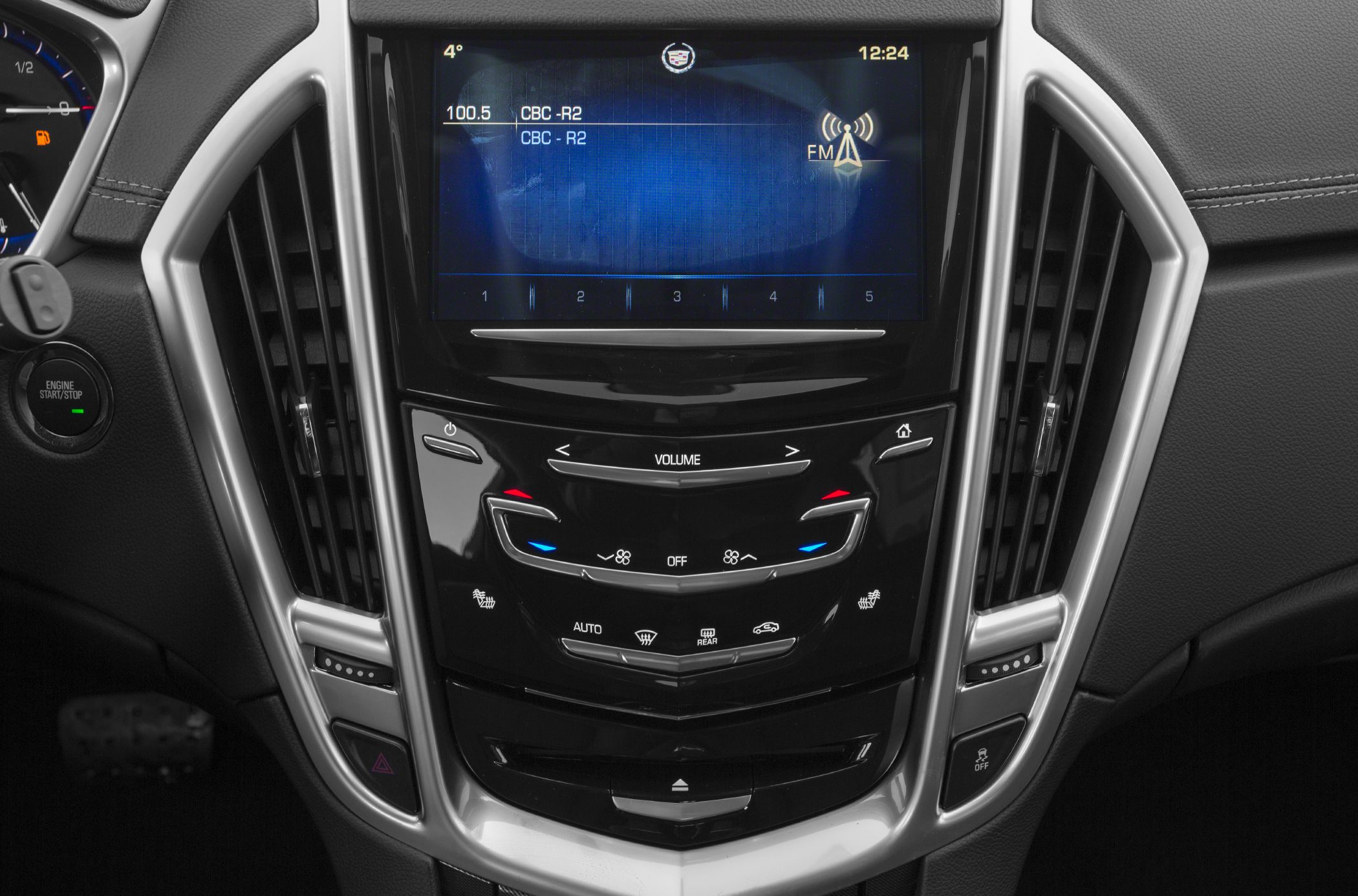 Center console with touchscreen, climate controls, and air vents