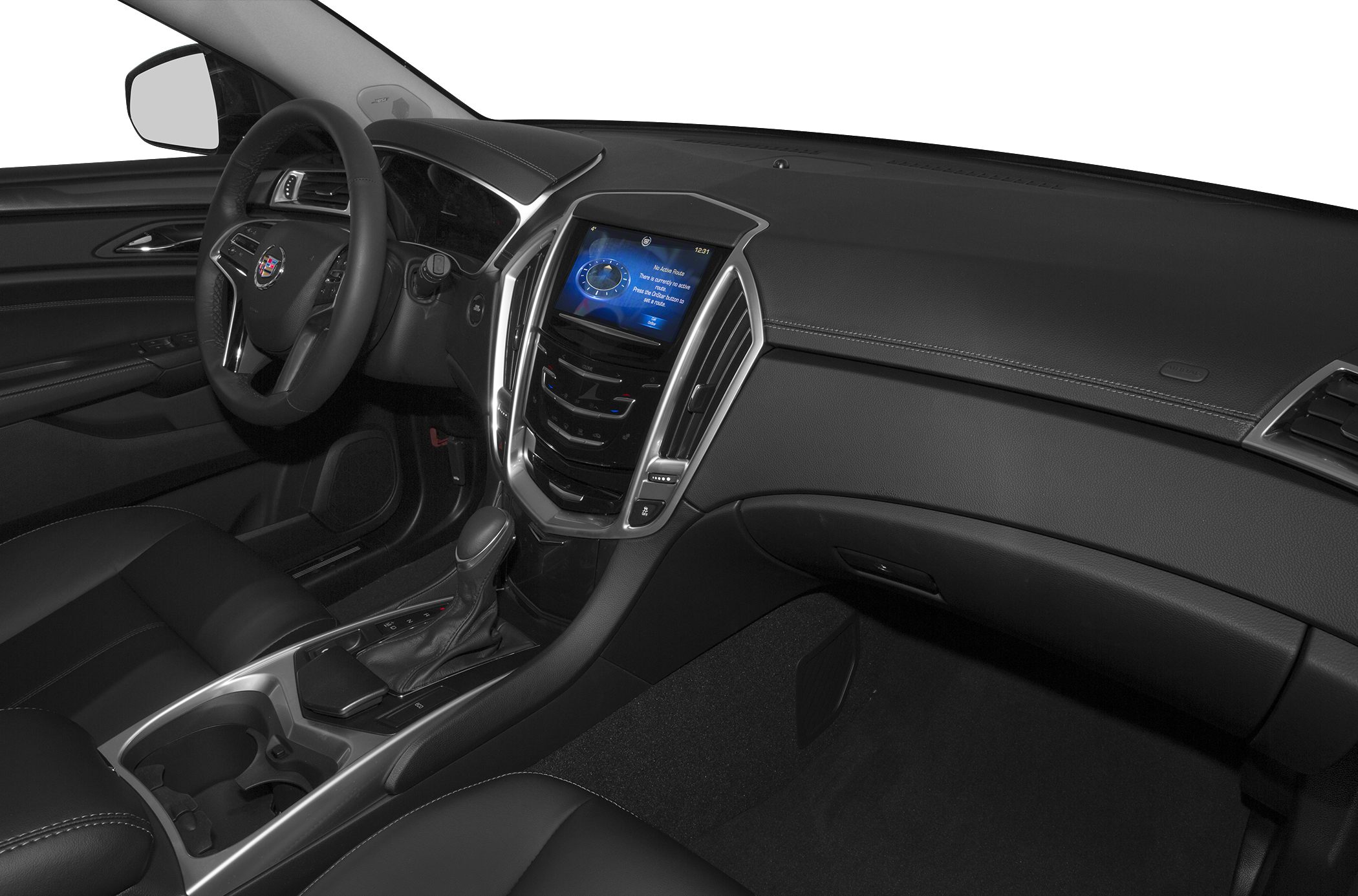 Interior dashboard with touchscreen infotainment and automatic gear shifter