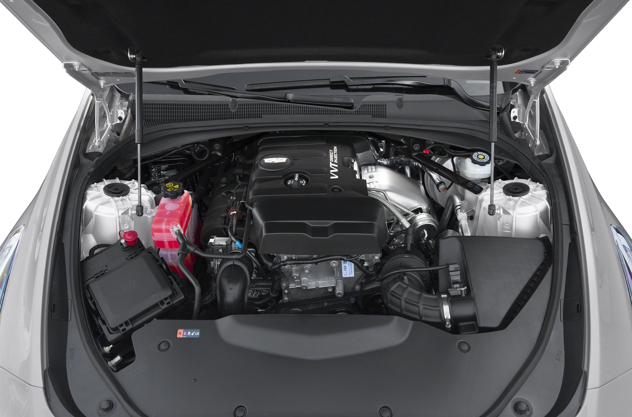 VVT direct injection engine with visible coolant reservoir and air intake system