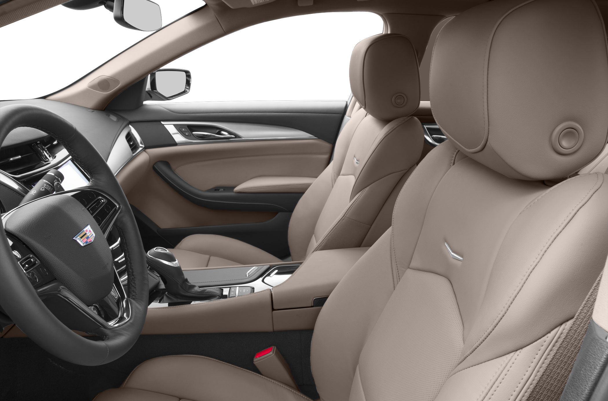 Beige leather seats and sleek modern car interior with ergonomic design.