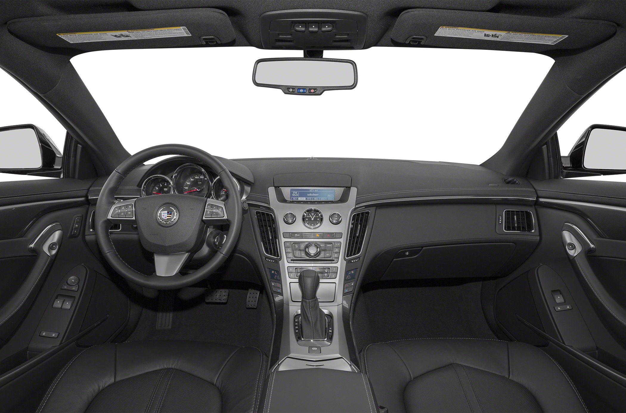 Modern luxury car interior with multifunction steering wheel and detailed dashboard