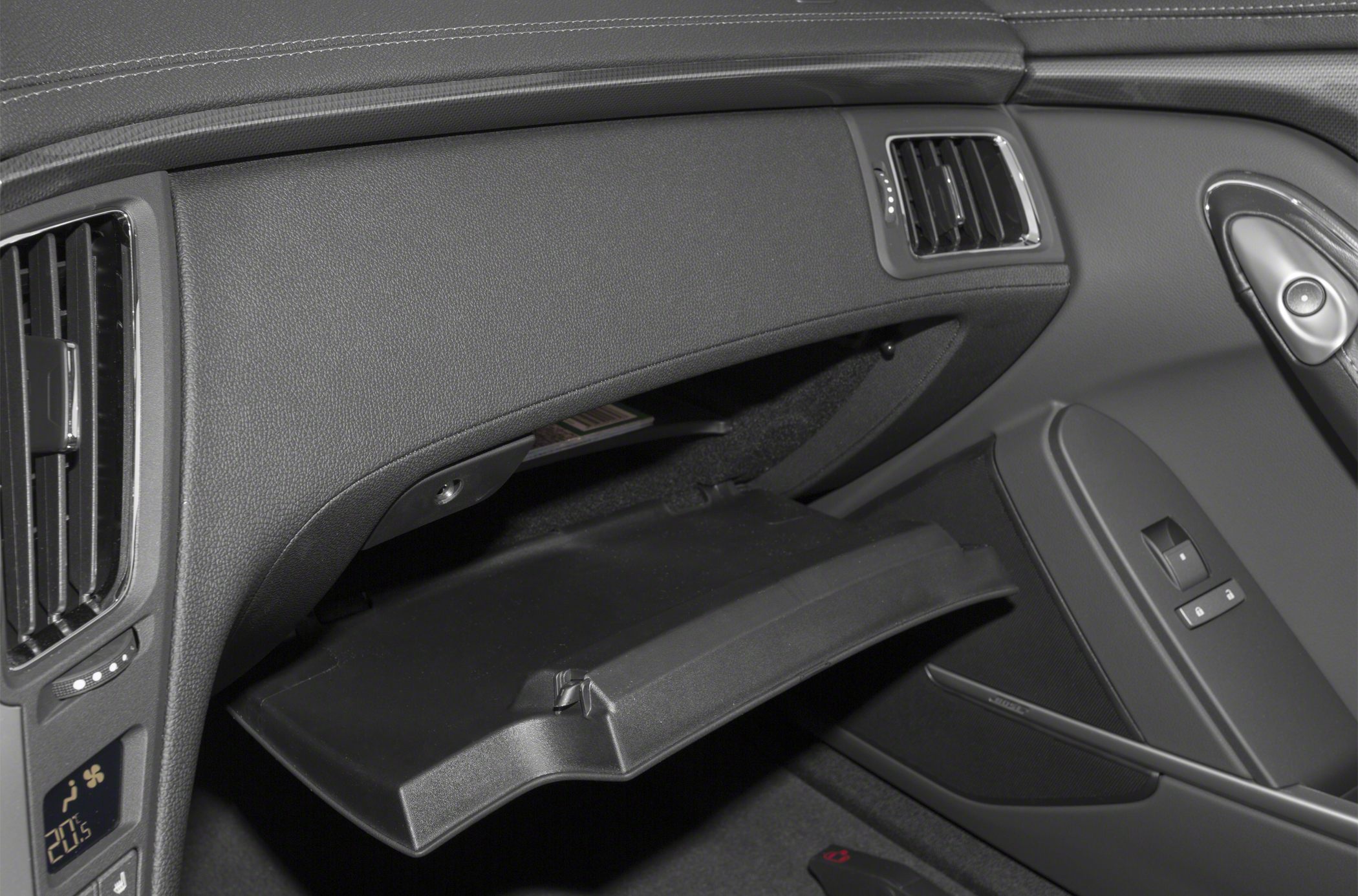 Dashboard with an open glovebox and air vents