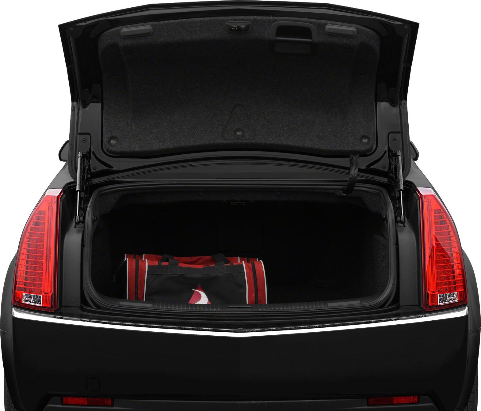 Open trunk with spacious cargo area and a bag inside