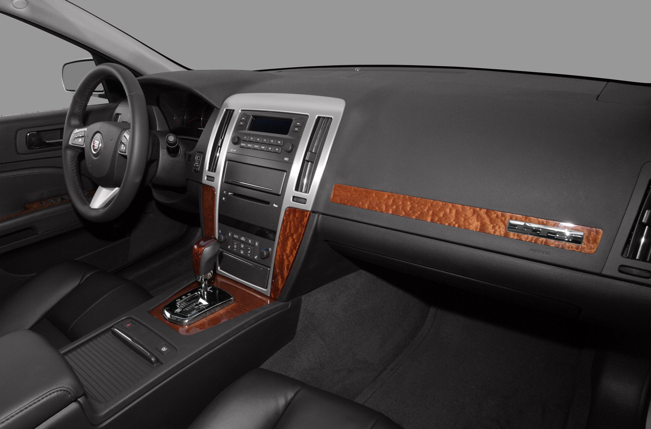 Wood trim dashboard and gear shift interior detailing