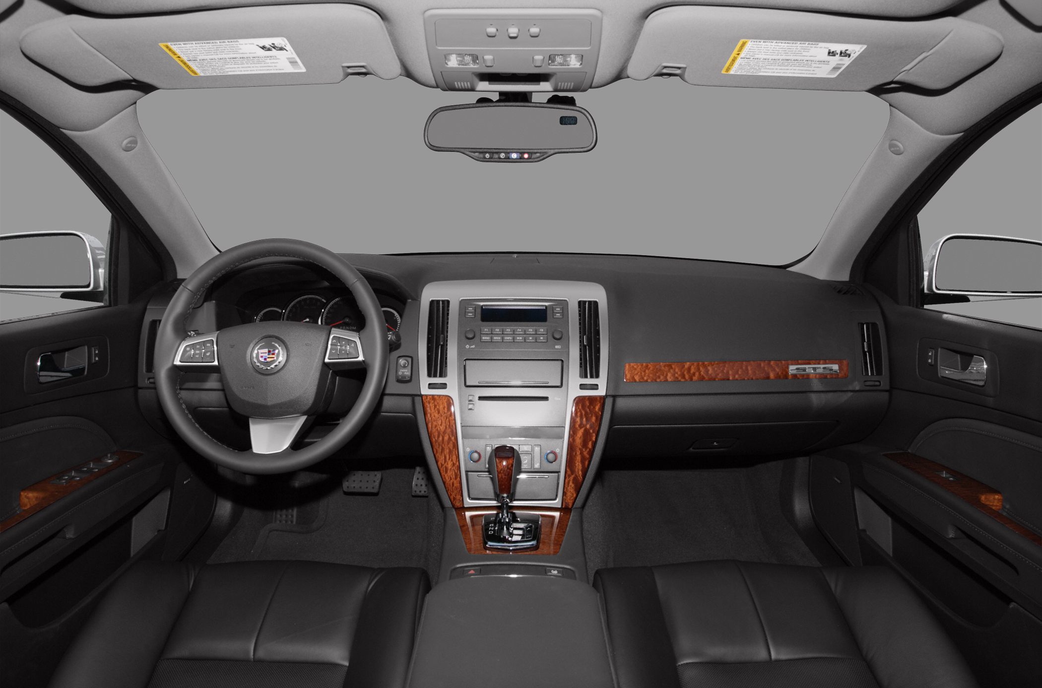 Luxury car interior with leather seats and wood trim accents