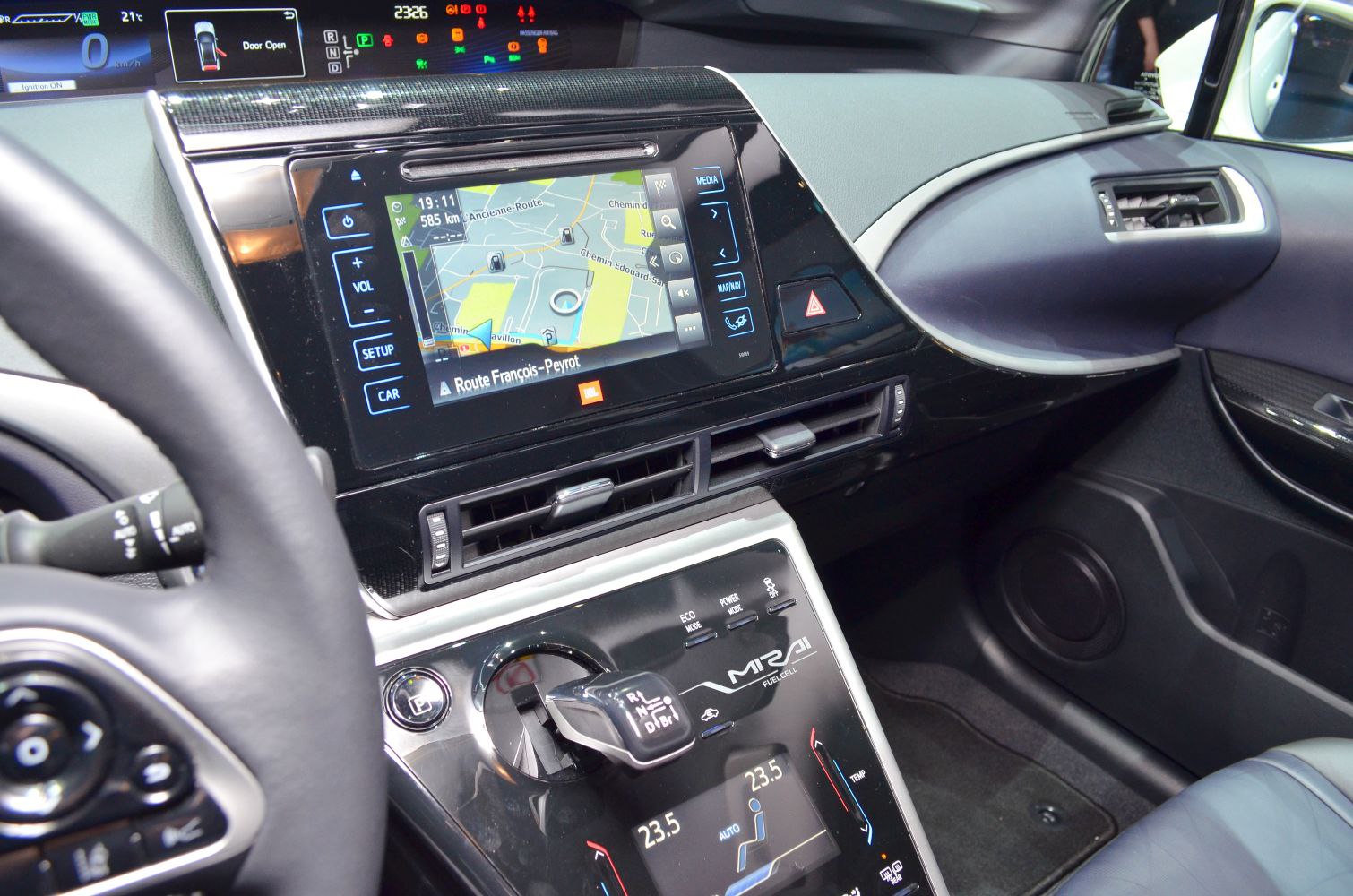 Touchscreen navigation system and unique gear selector design.