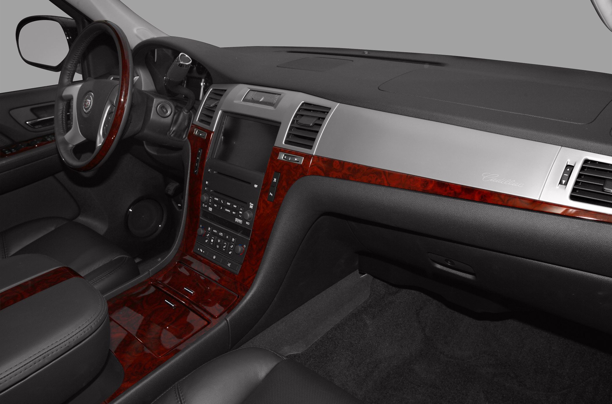 Luxury wood trim dashboard and leather seats interior
