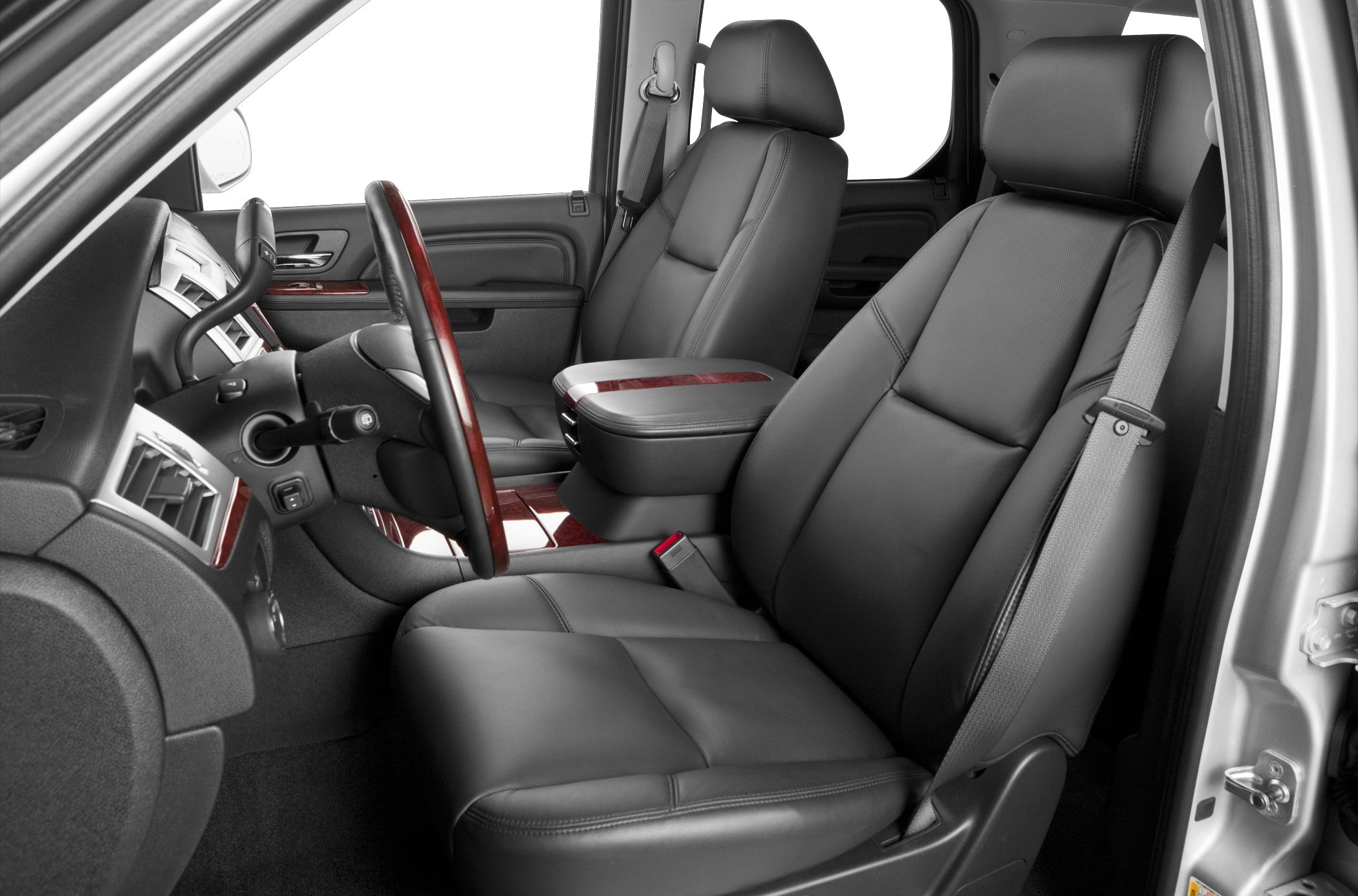 Leather seats and wood trim luxury SUV interior