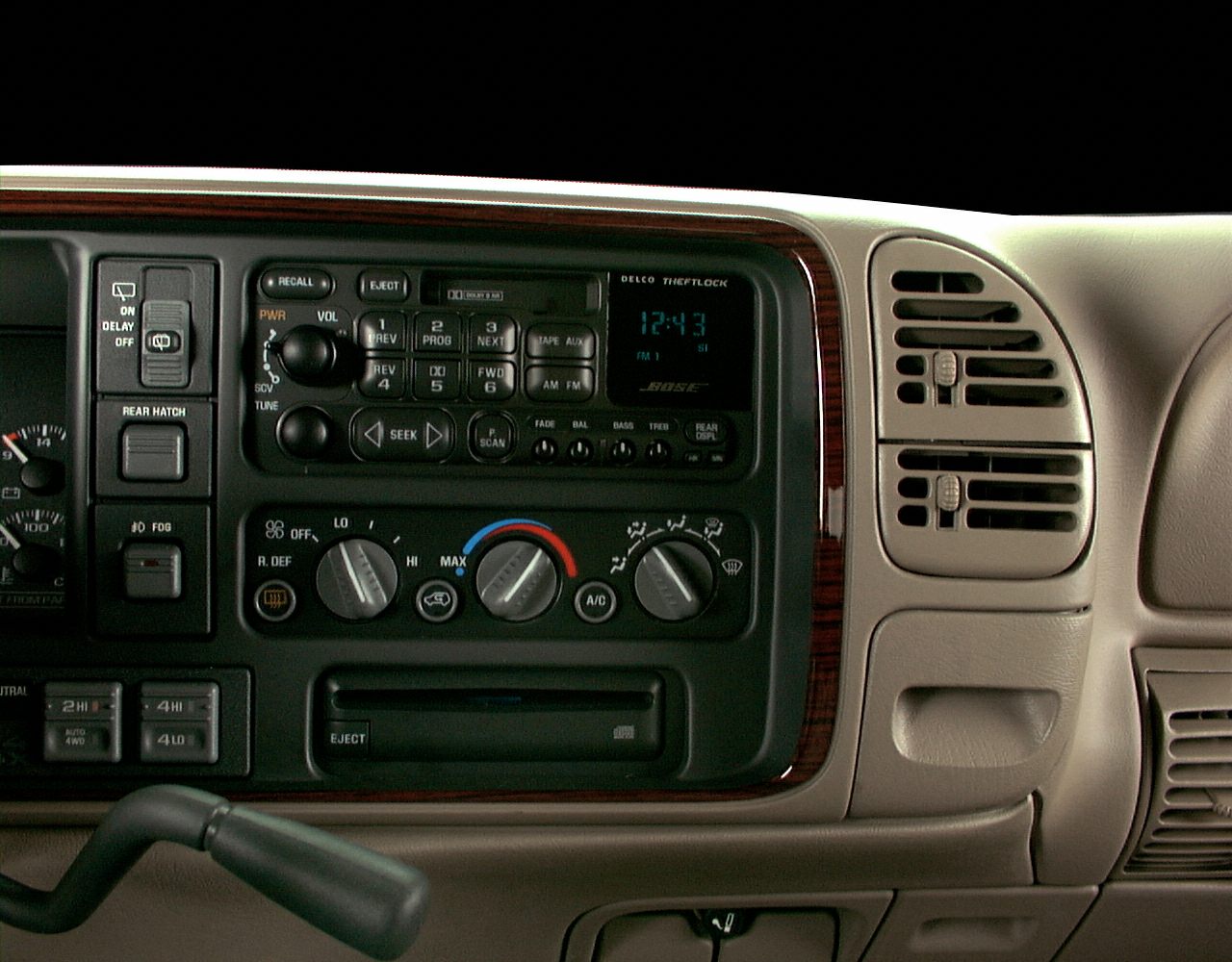 Vintage dashboard with radio and climate control knobs