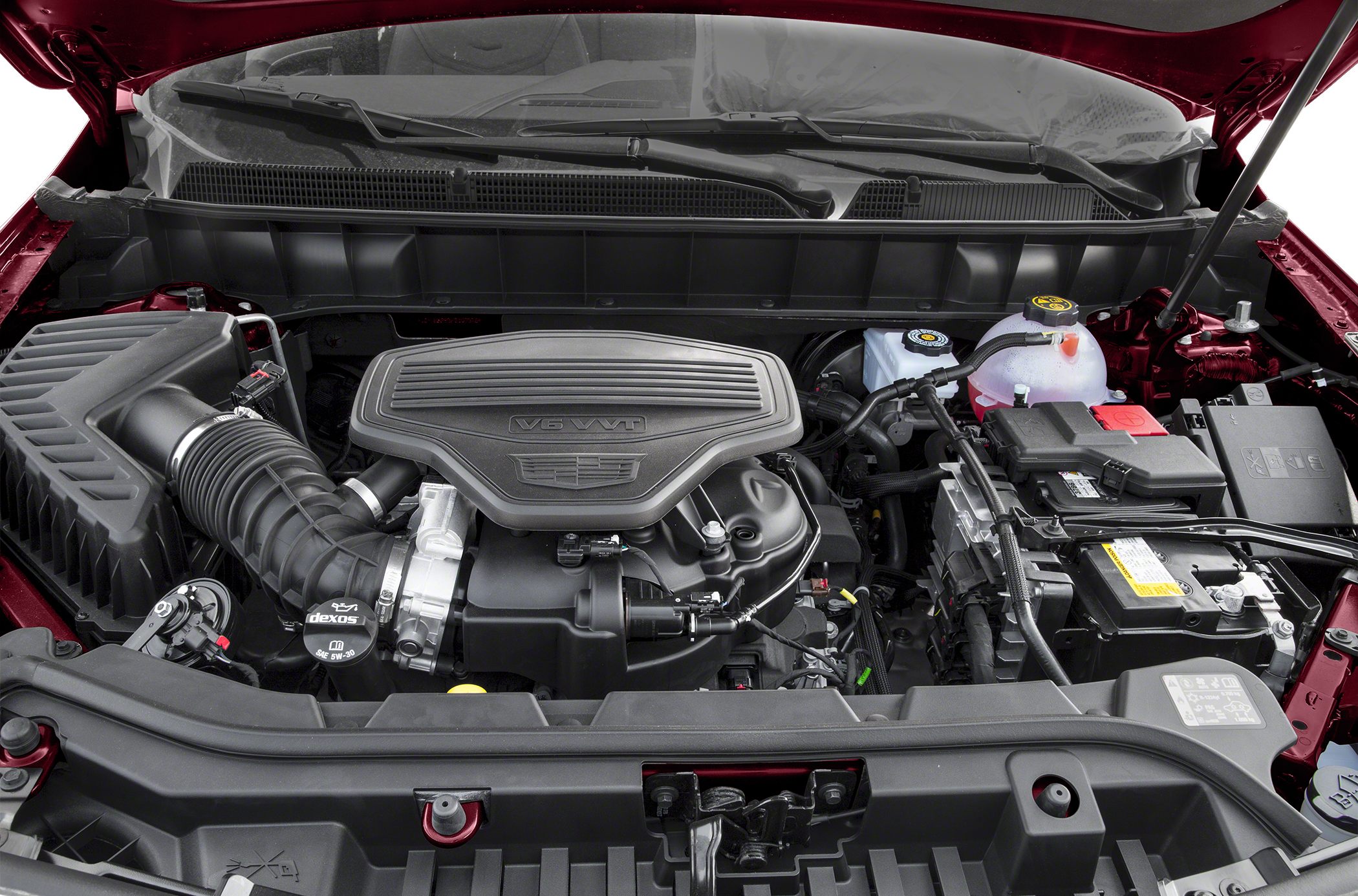 V6 VVT engine with cover and components inside engine bay