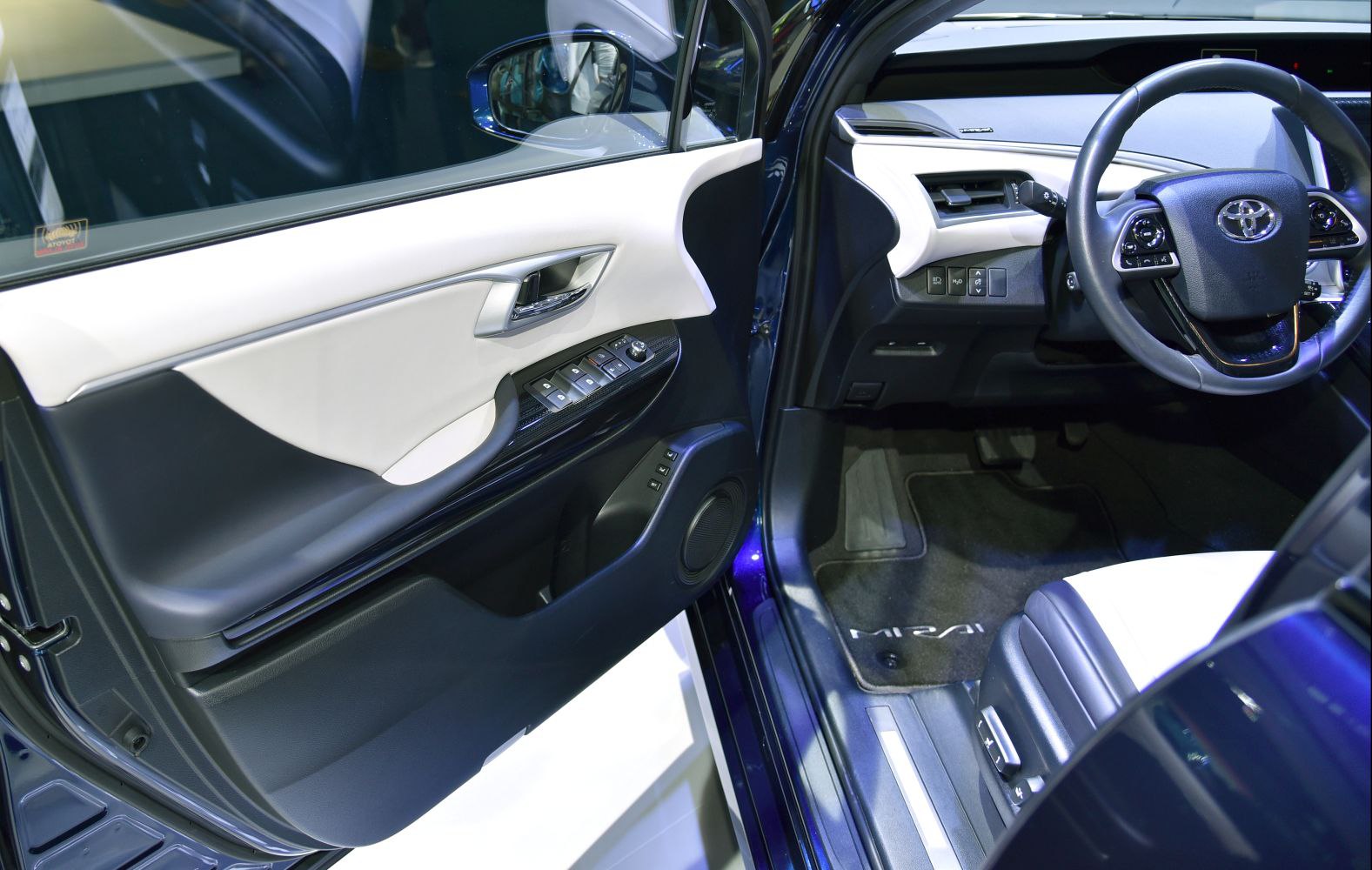 Interior door panel and driver seat area with controls