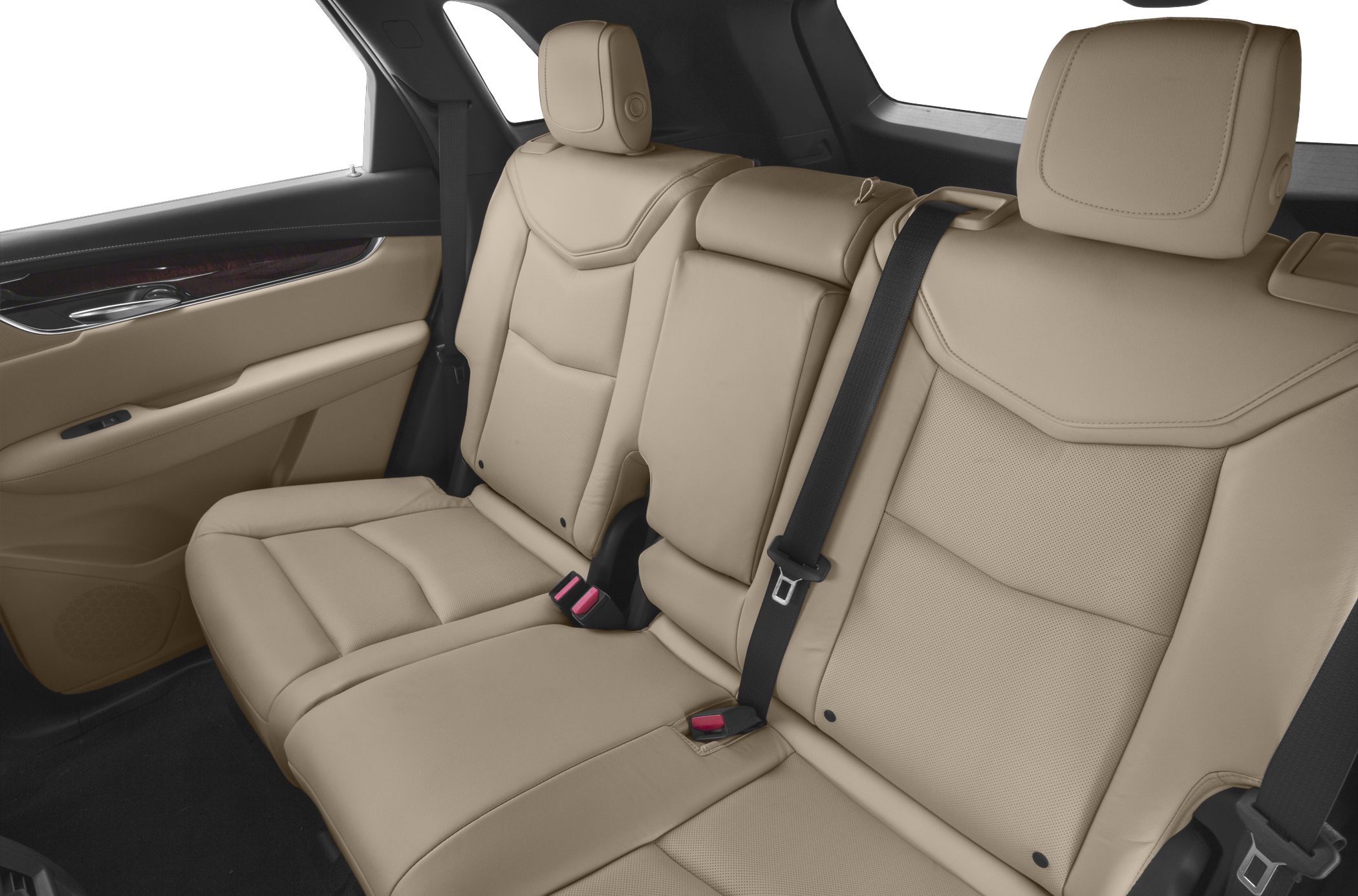 Beige leather rear seats with headrests and seat belts