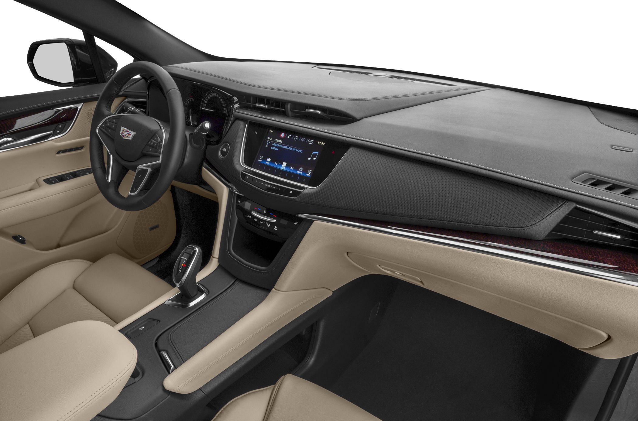 Luxury dashboard and center console with infotainment and leather seats