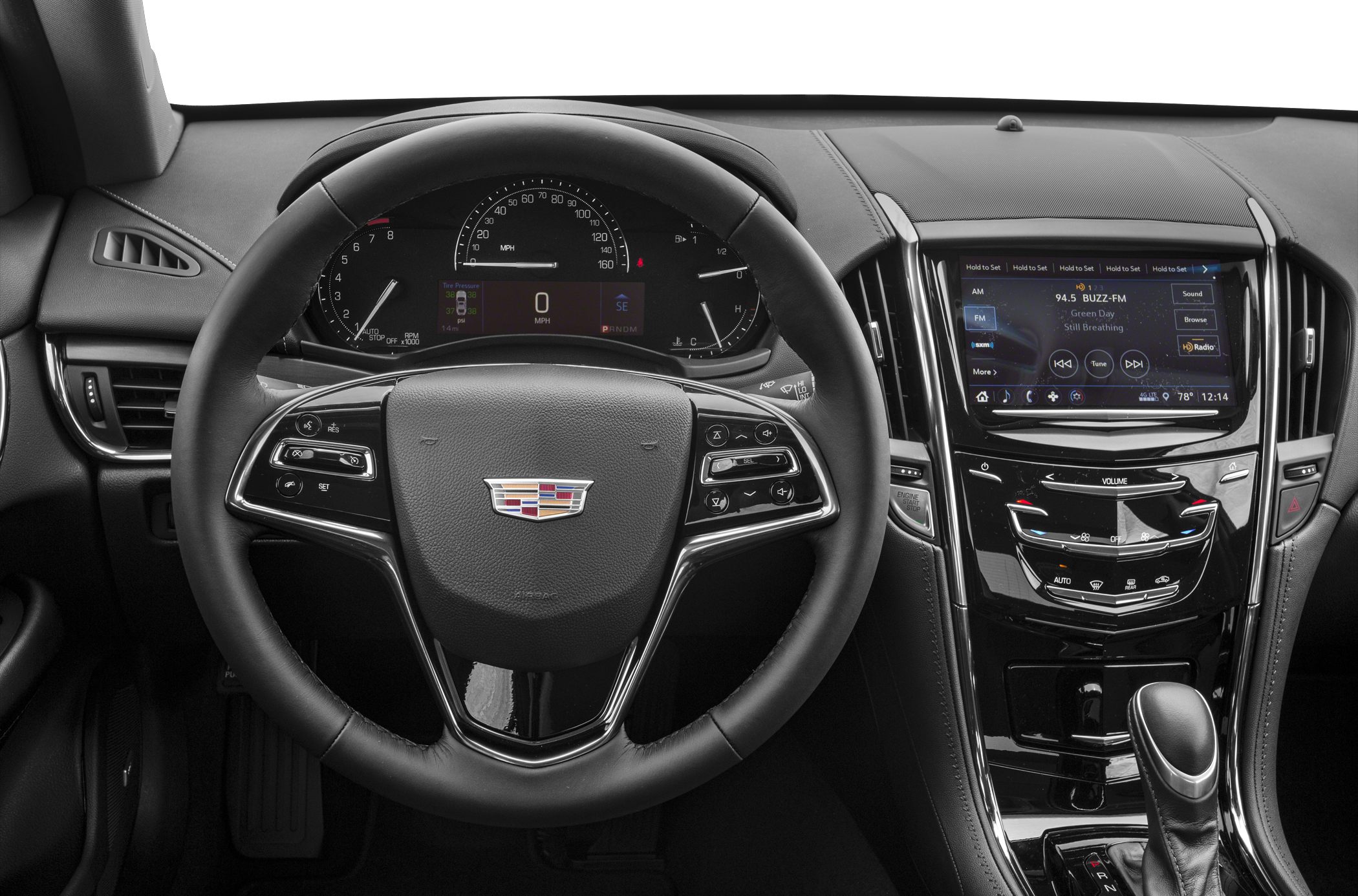 Steering wheel with control buttons and central infotainment screen