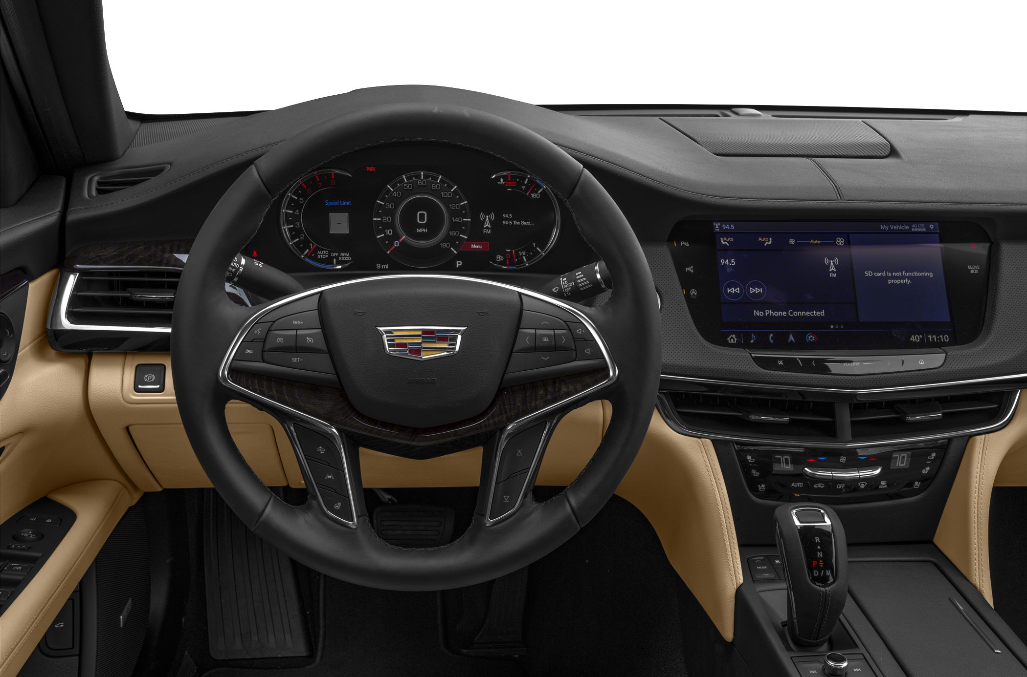 Steering wheel with controls and digital dashboard display with infotainment screen
