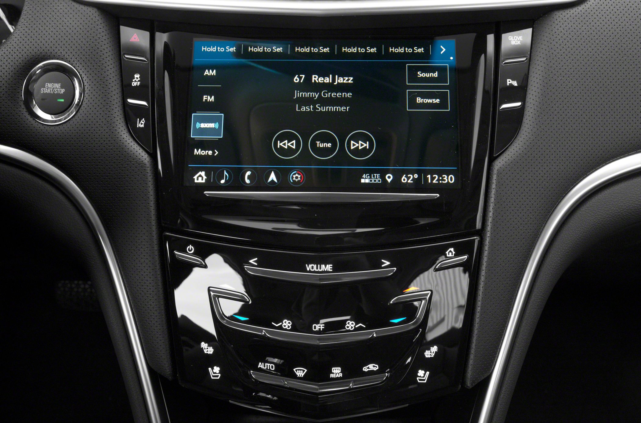 Touchscreen infotainment screen and climate control panel with modern layout