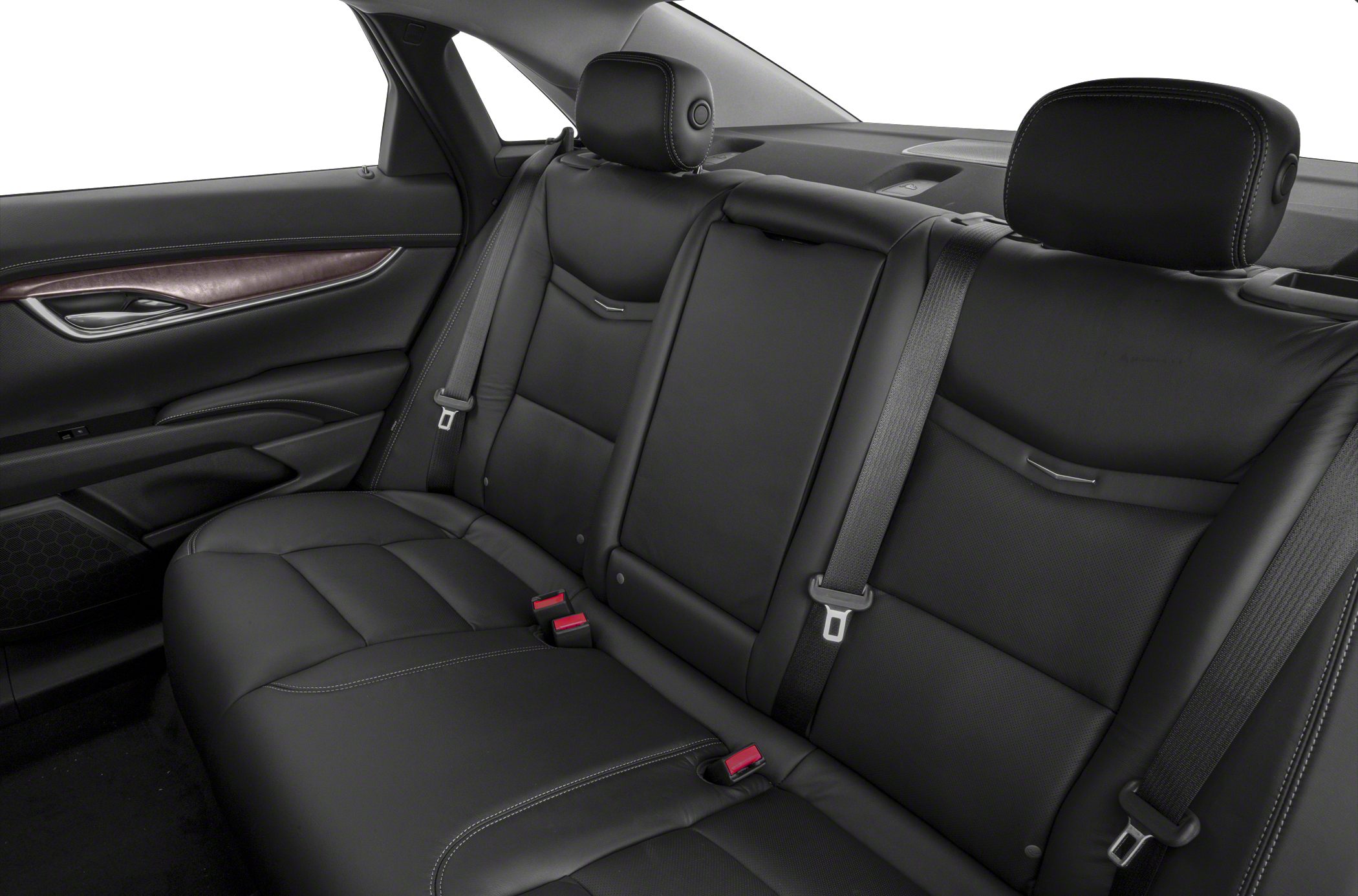 Black leather rear seats with headrests and seatbelts