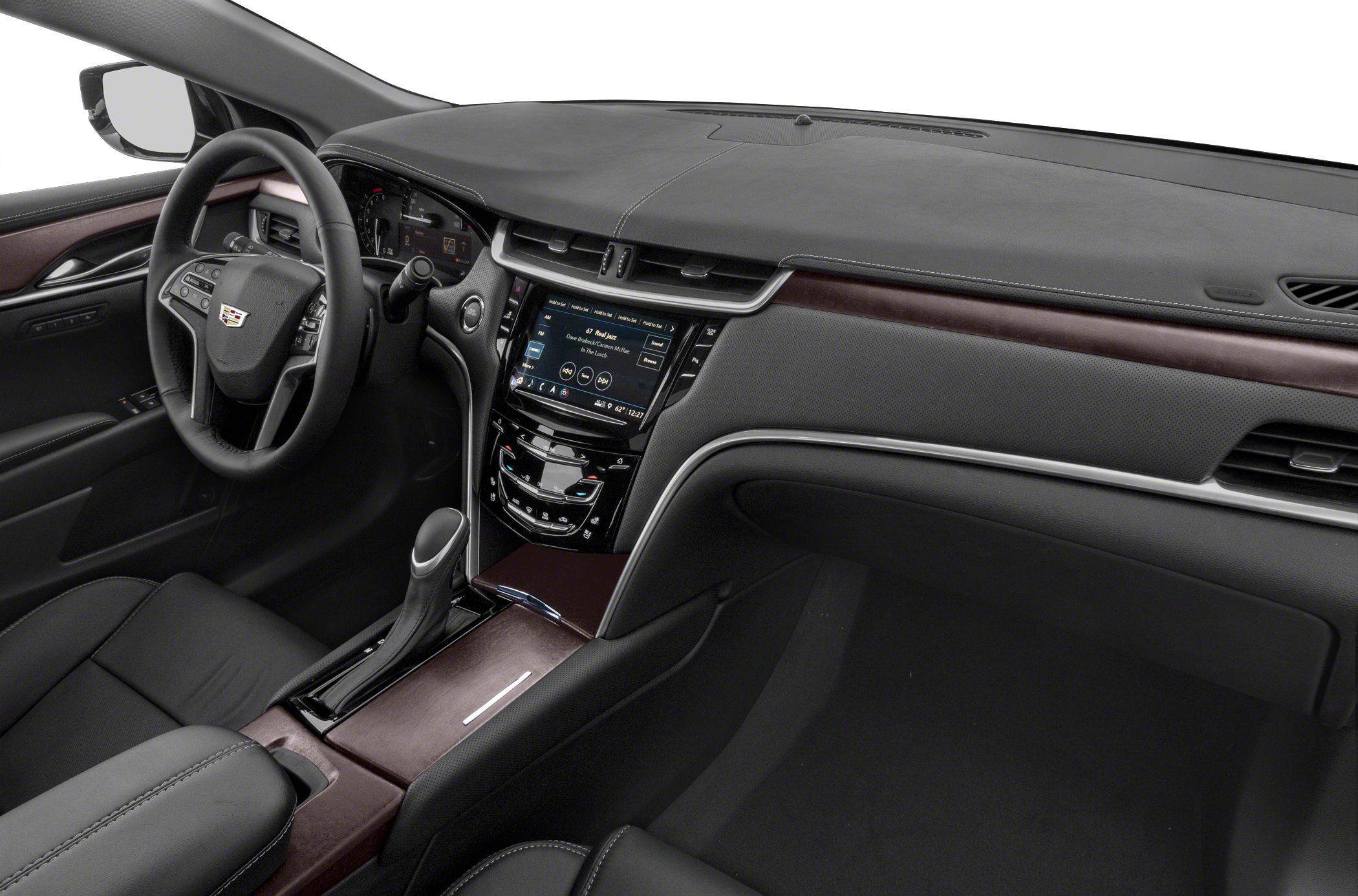 Luxury dashboard with touchscreen infotainment and wood trim