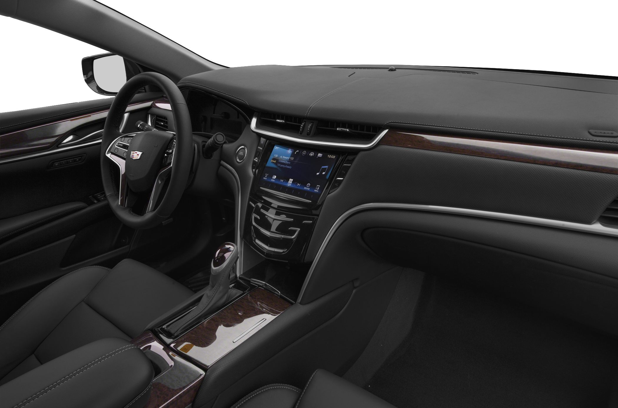 Luxury interior with touchscreen dashboard and wood trim accents