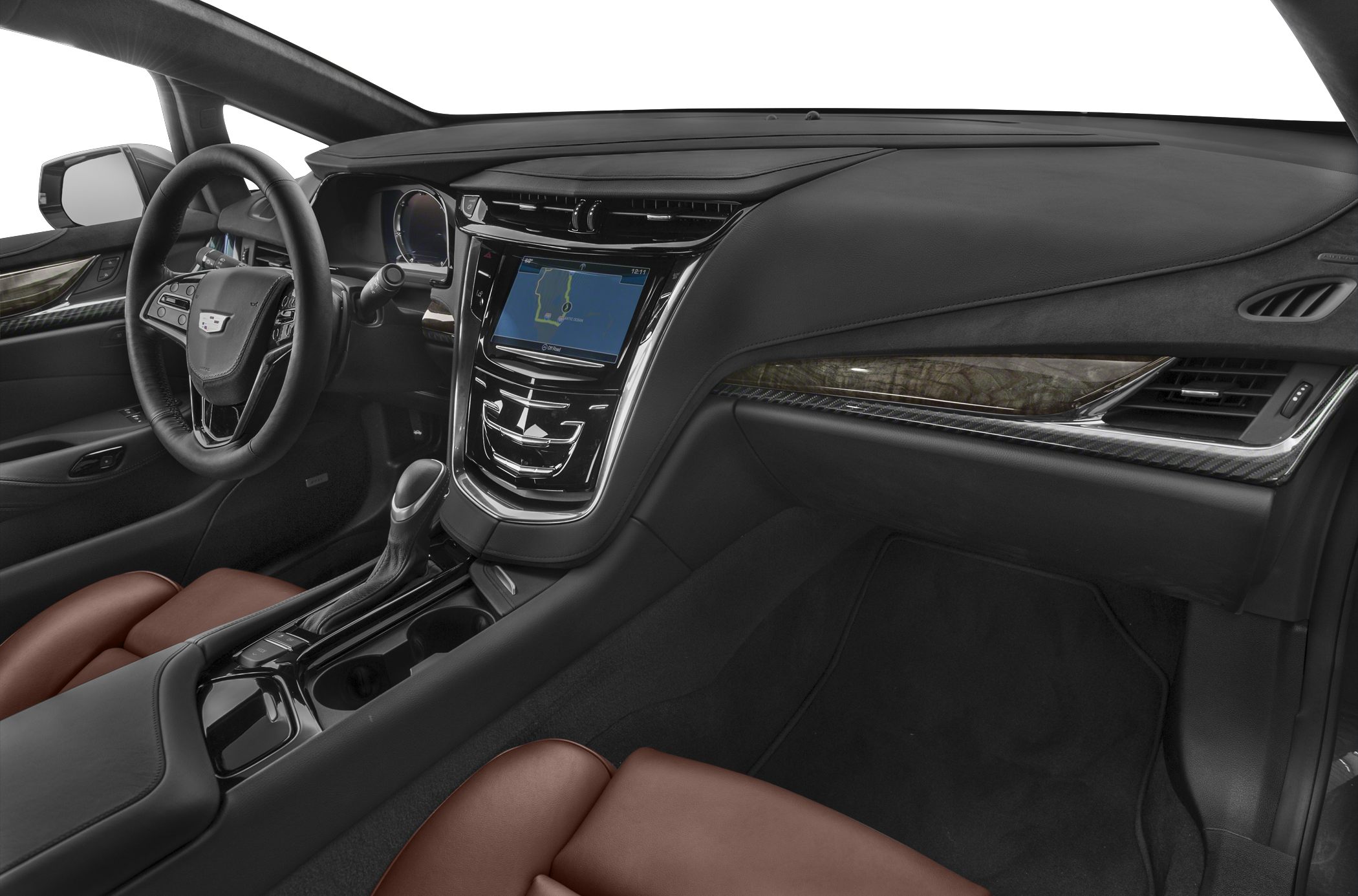 Luxury car interior with dashboard and navigation system