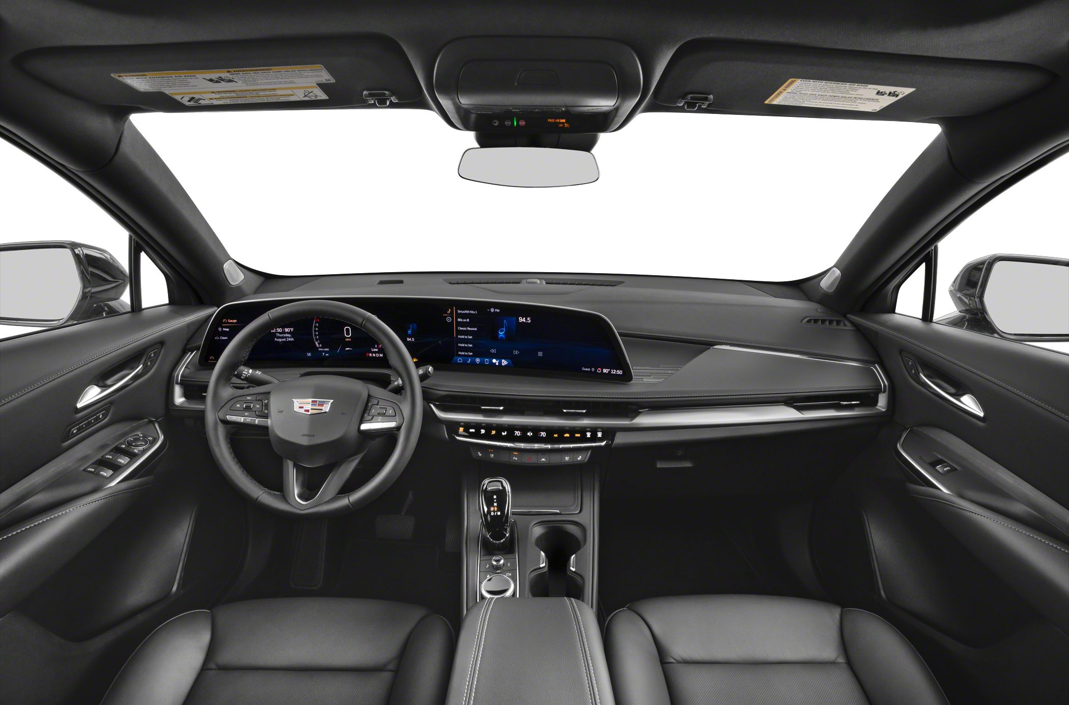 Digital instrument cluster and touchscreen controls in upscale interior