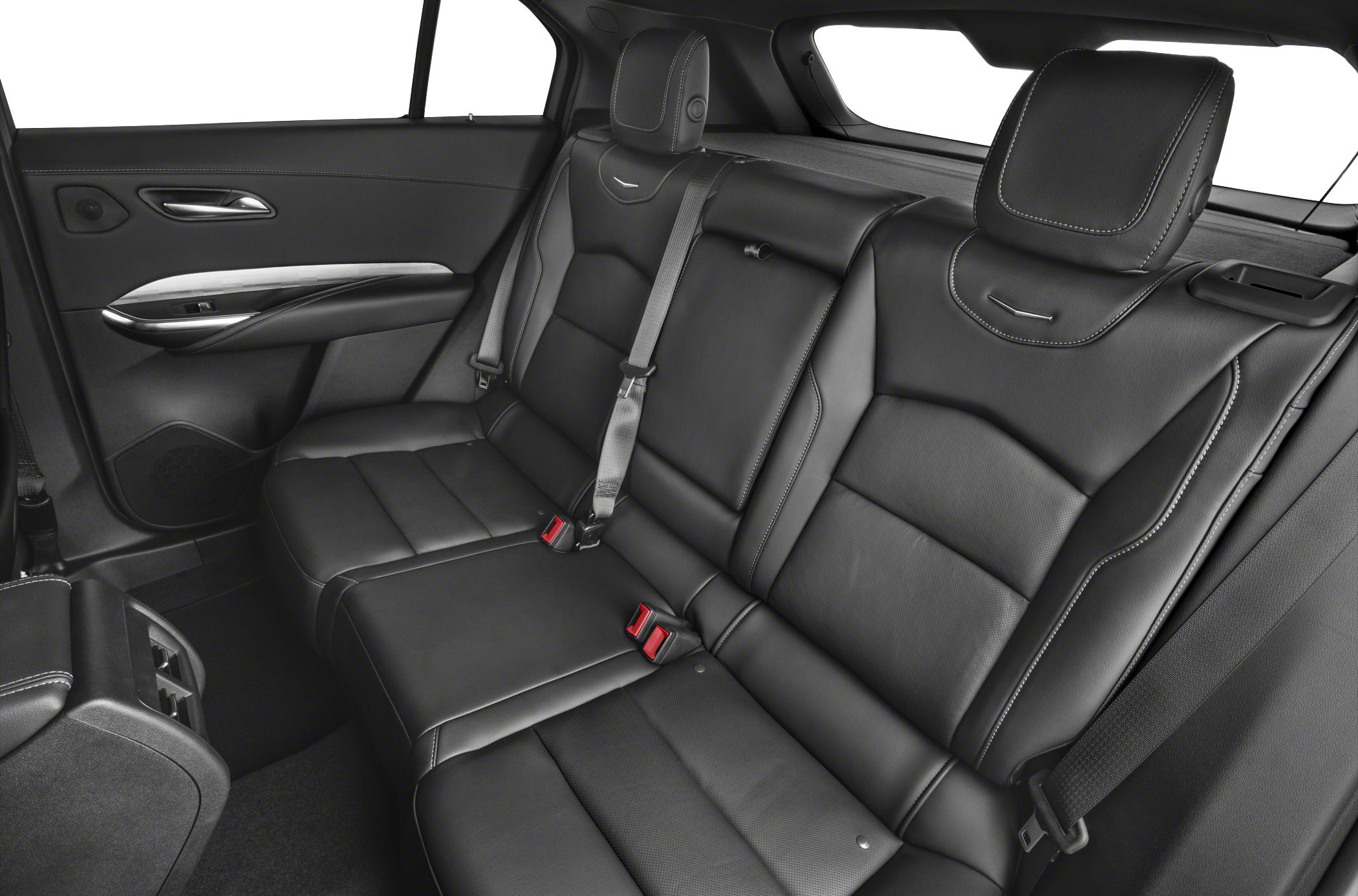 Black leather rear seats with contrast stitching and seatbelt system