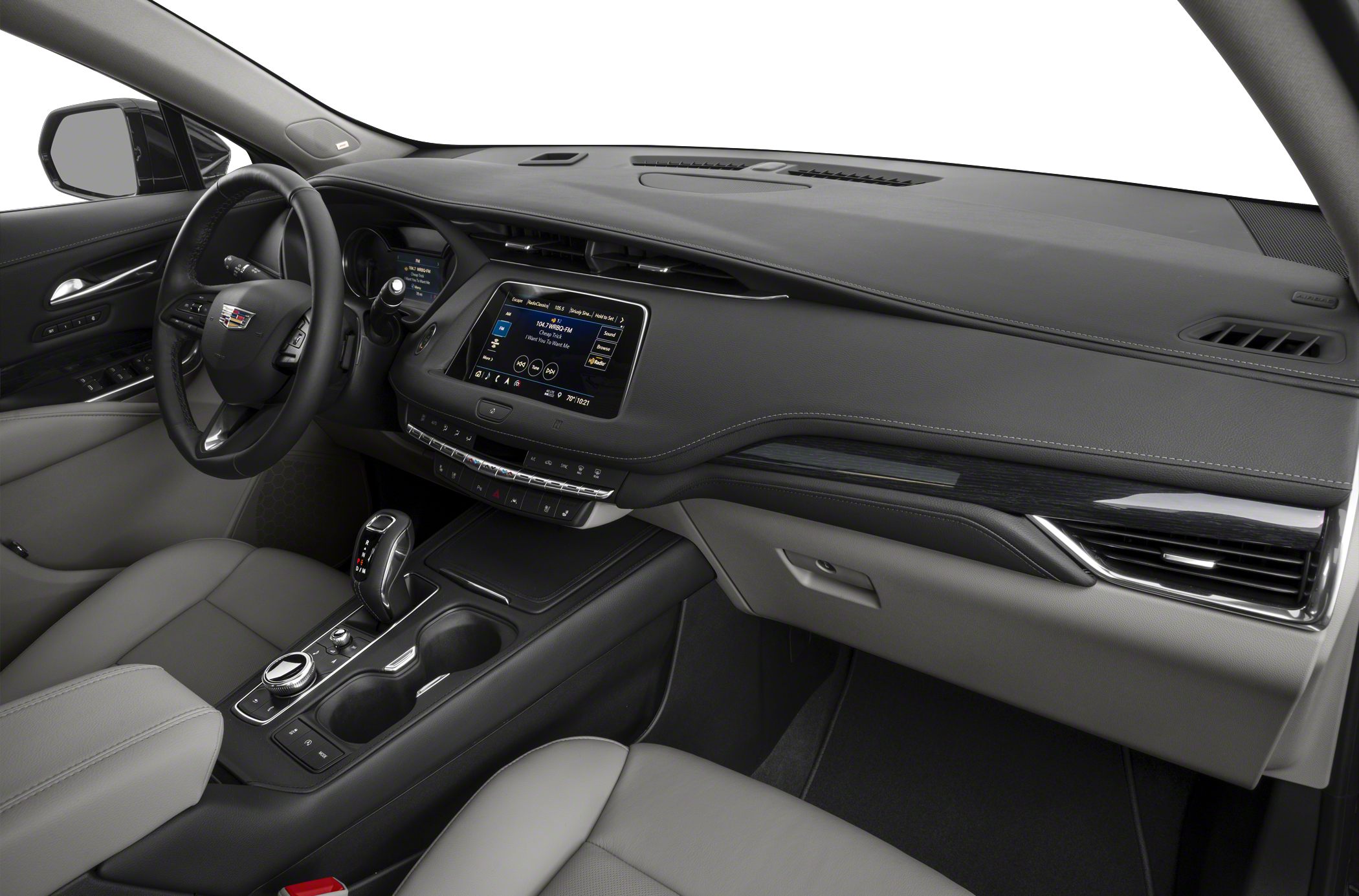 Luxury car dashboard with touchscreen and modern center console