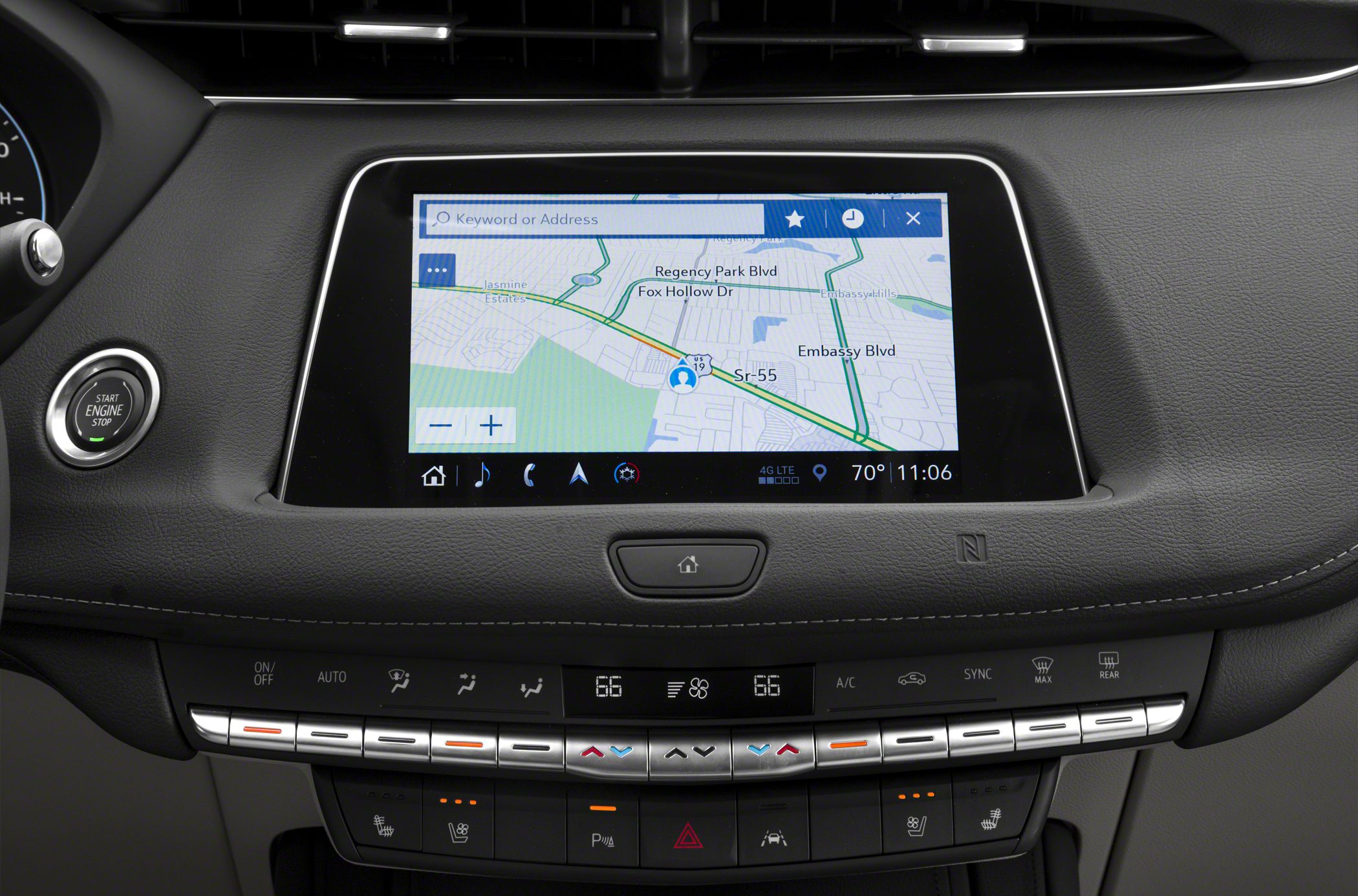 Navigation touchscreen with climate control and start/stop button