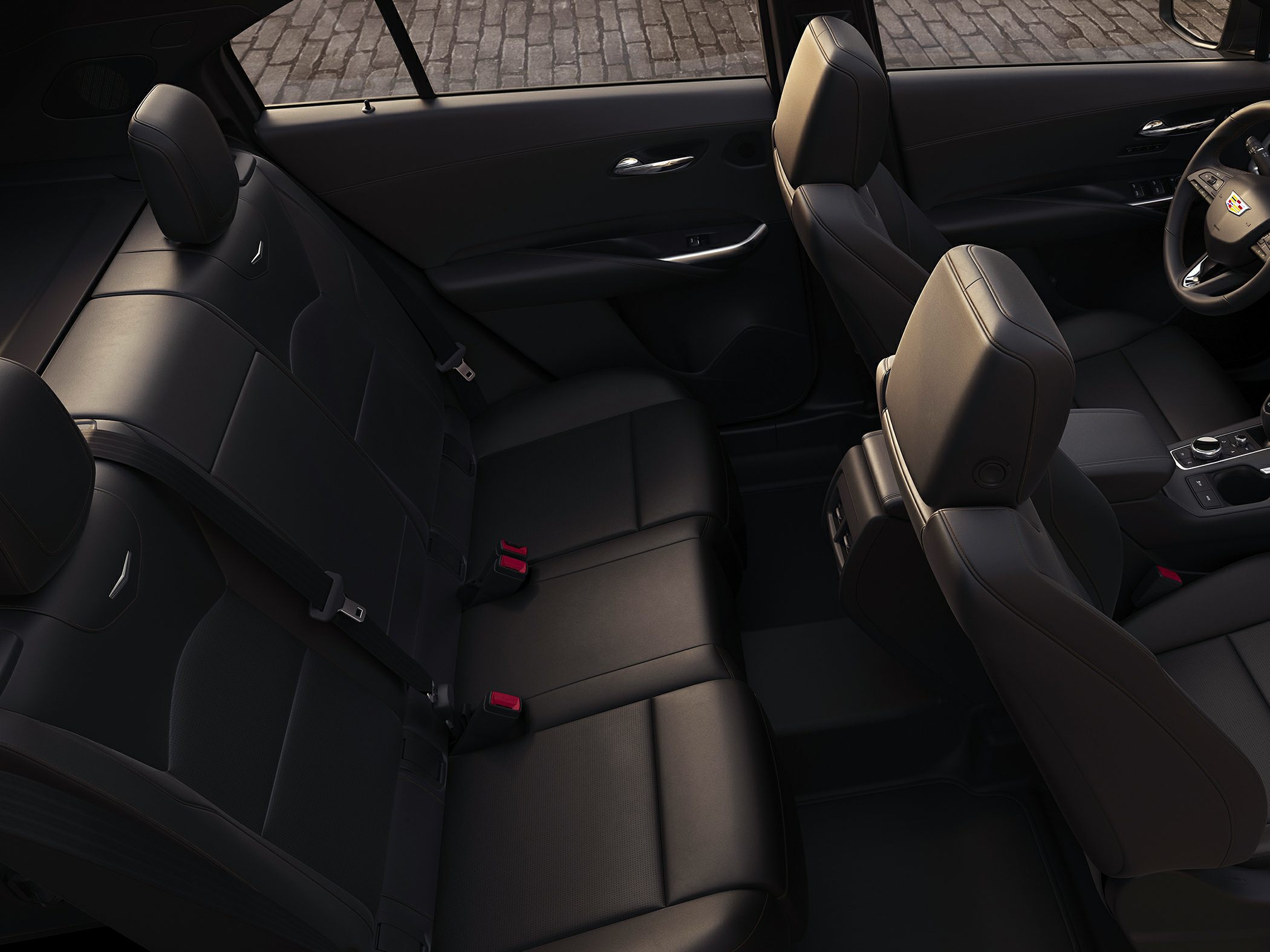 Black leather luxury SUV interior seating with ergonomic design