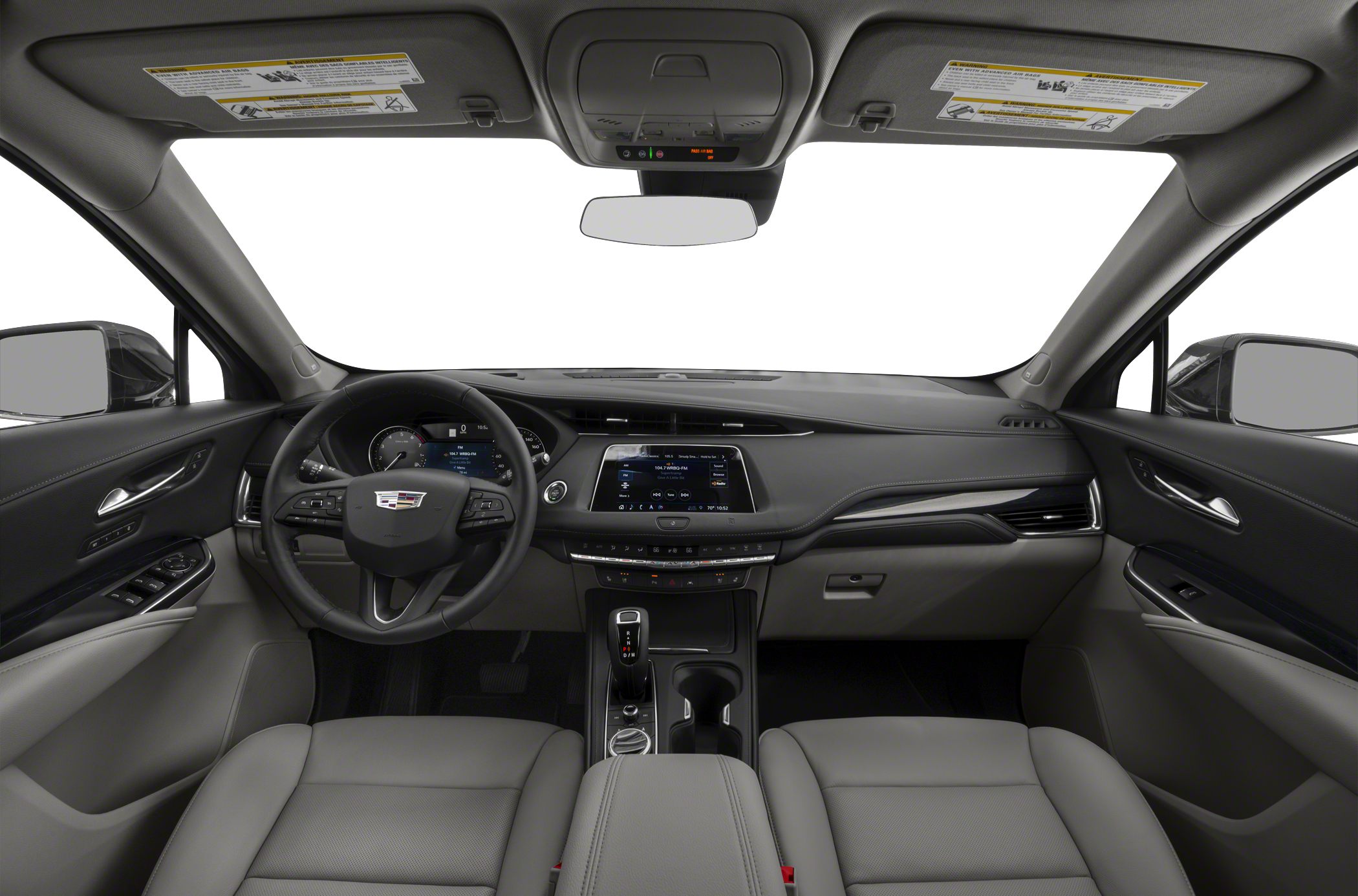 Dashboard and steering wheel with infotainment in luxury SUV