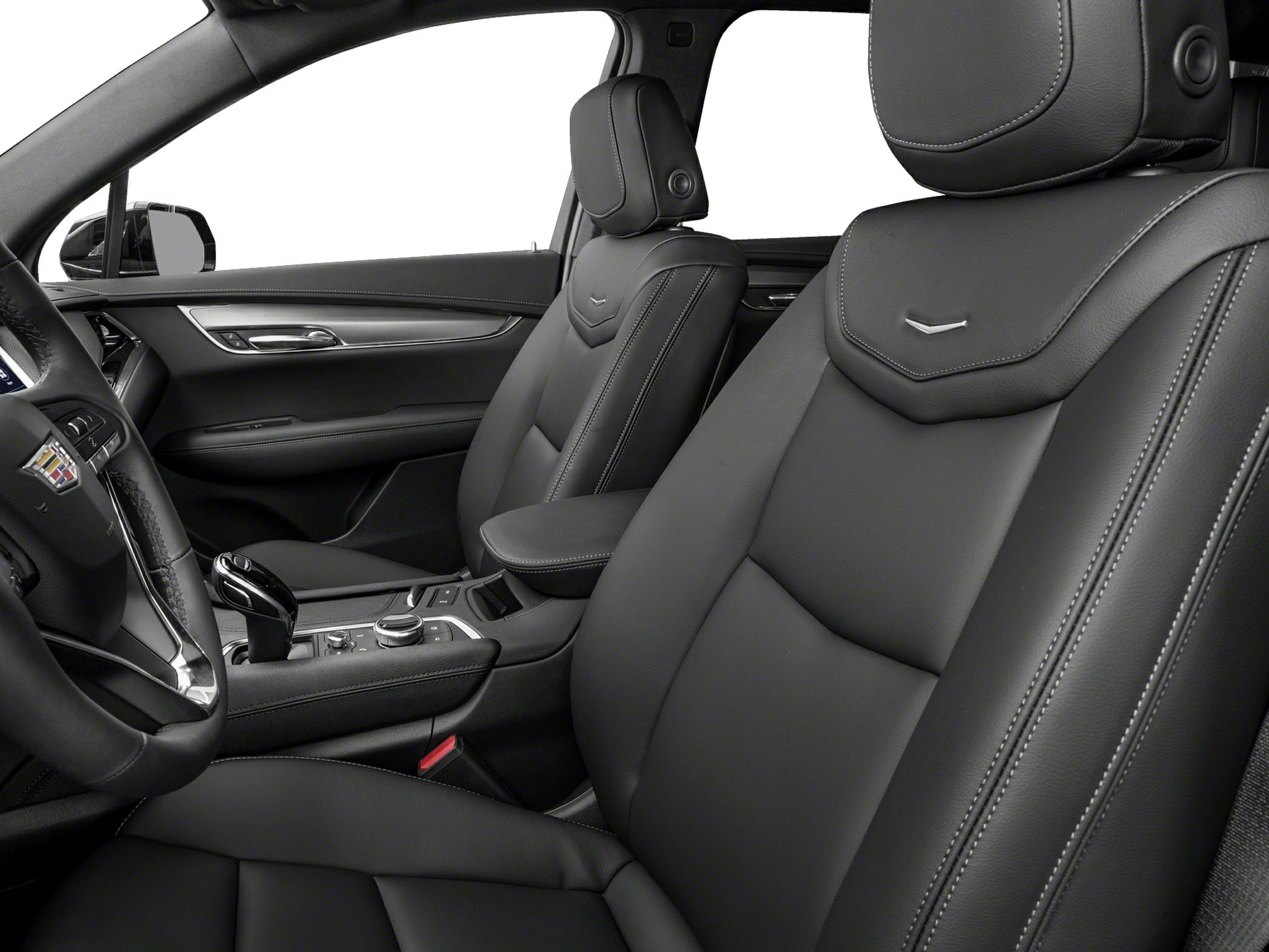 Black leather front seats with detailed stitching