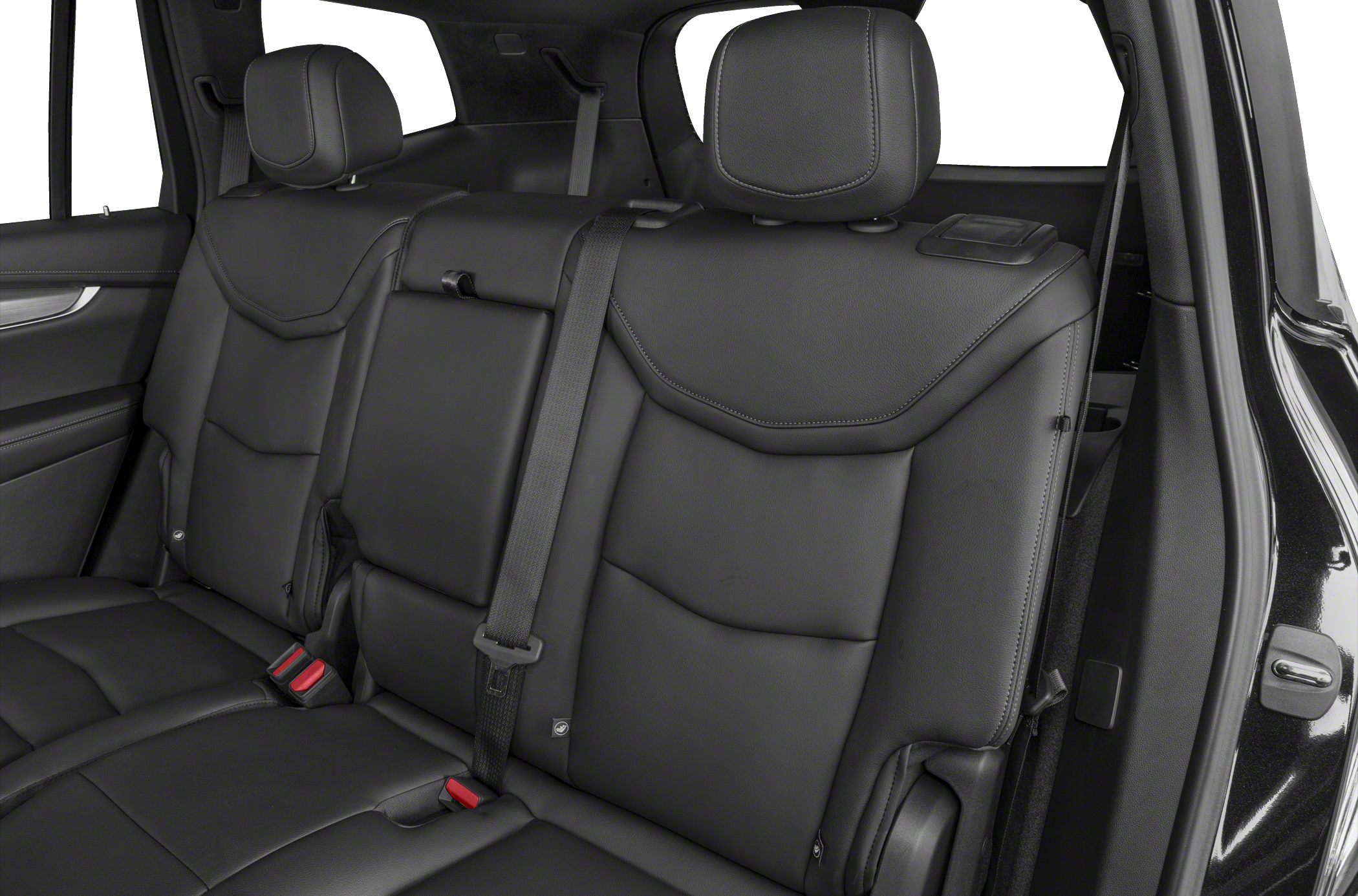 Black leather rear seats with headrests and seatbelt