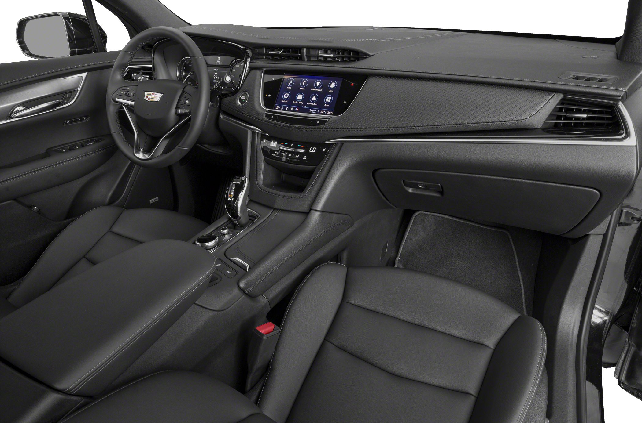 Luxurious dashboard and steering wheel with infotainment system