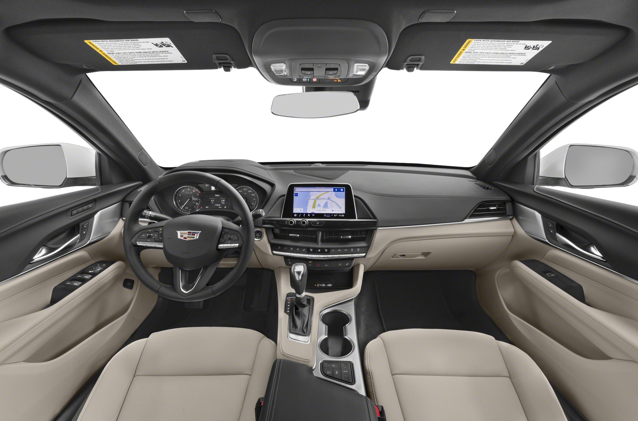 Dashboard and steering wheel with navigation display