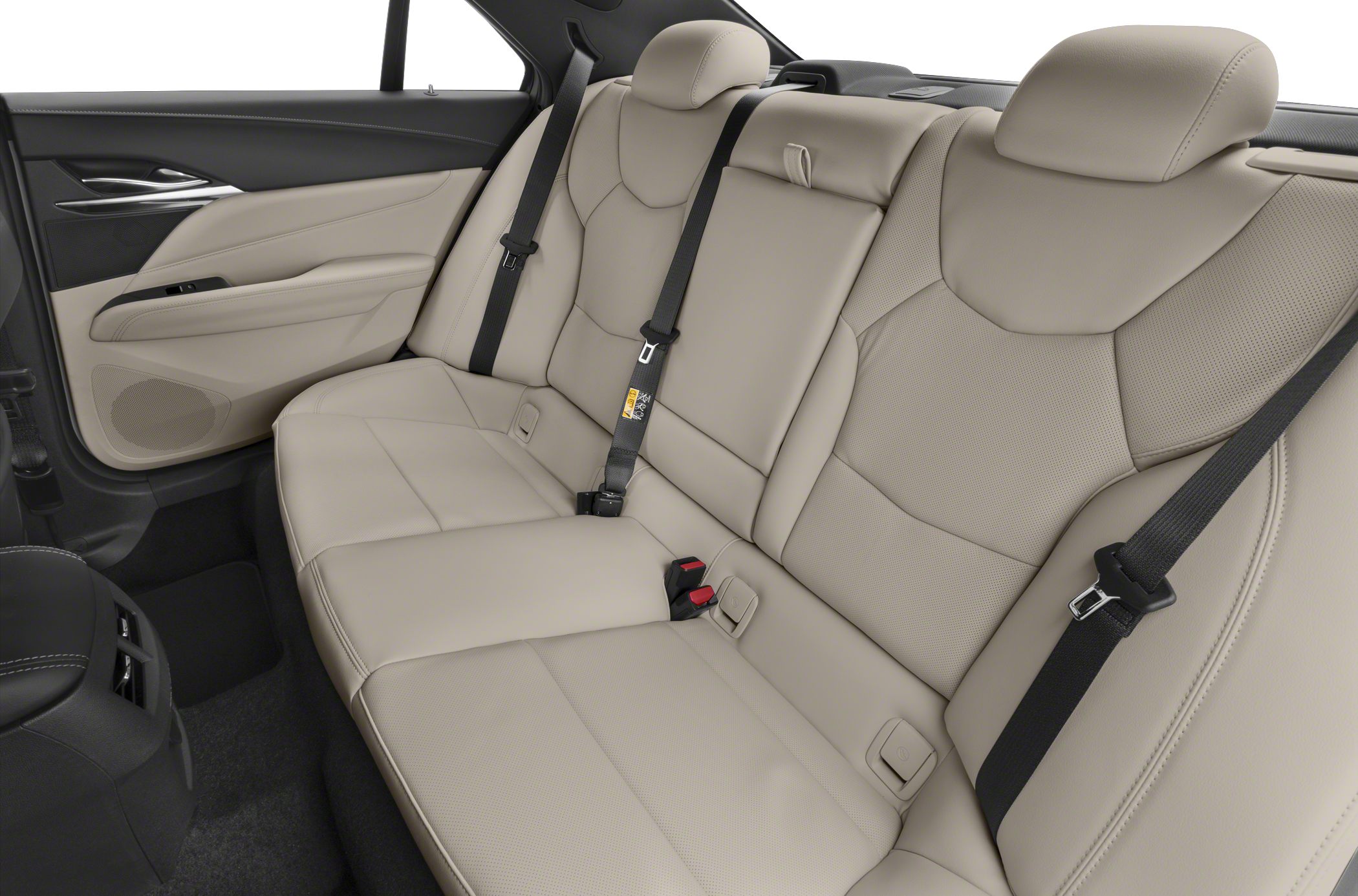 Beige leather rear seats with headrests and seat belts