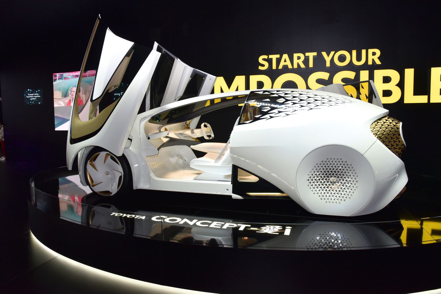 Futuristic electric concept with gullwing doors and sleek white design
