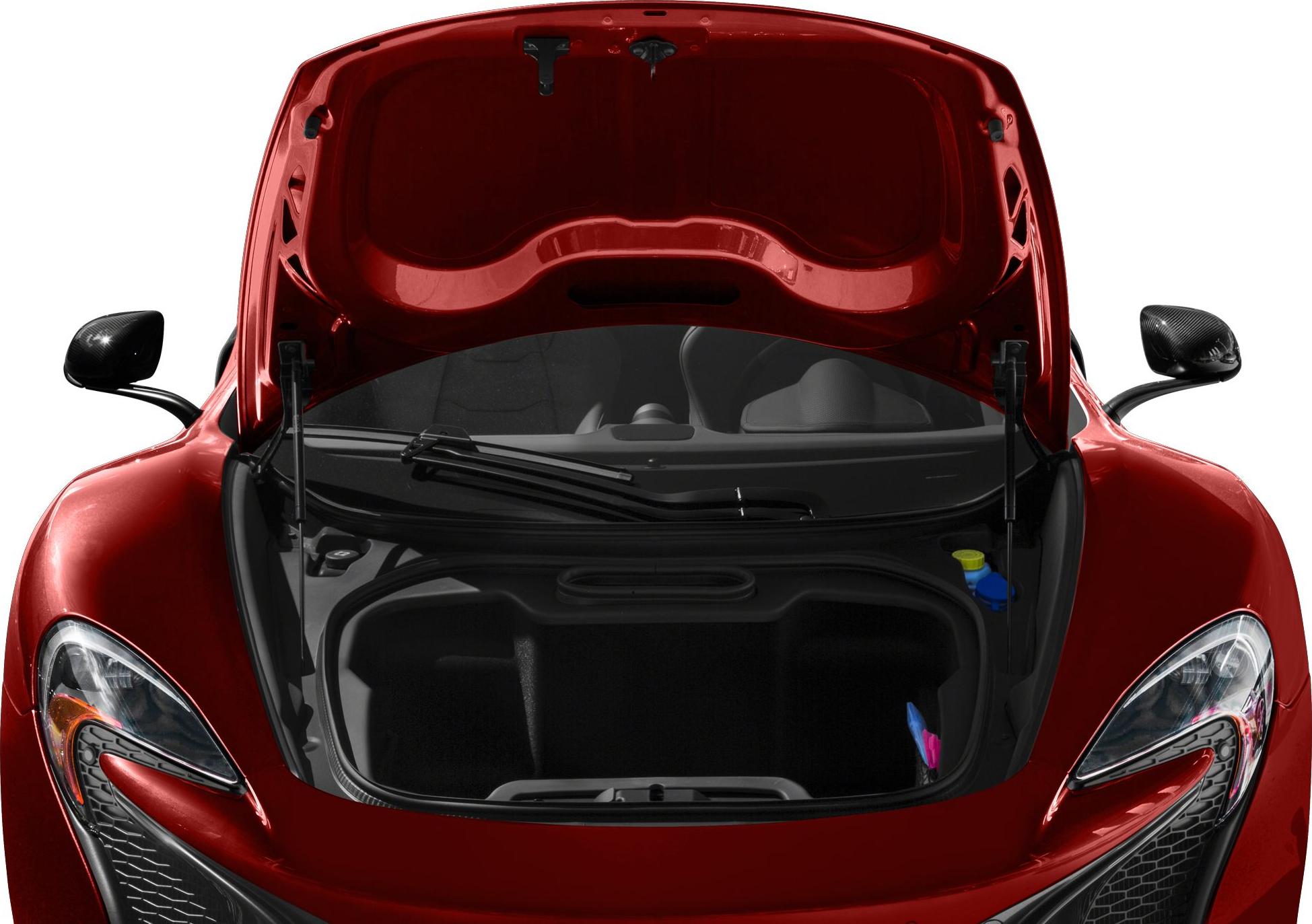 Front trunk storage compartment with open hood and visible interior space