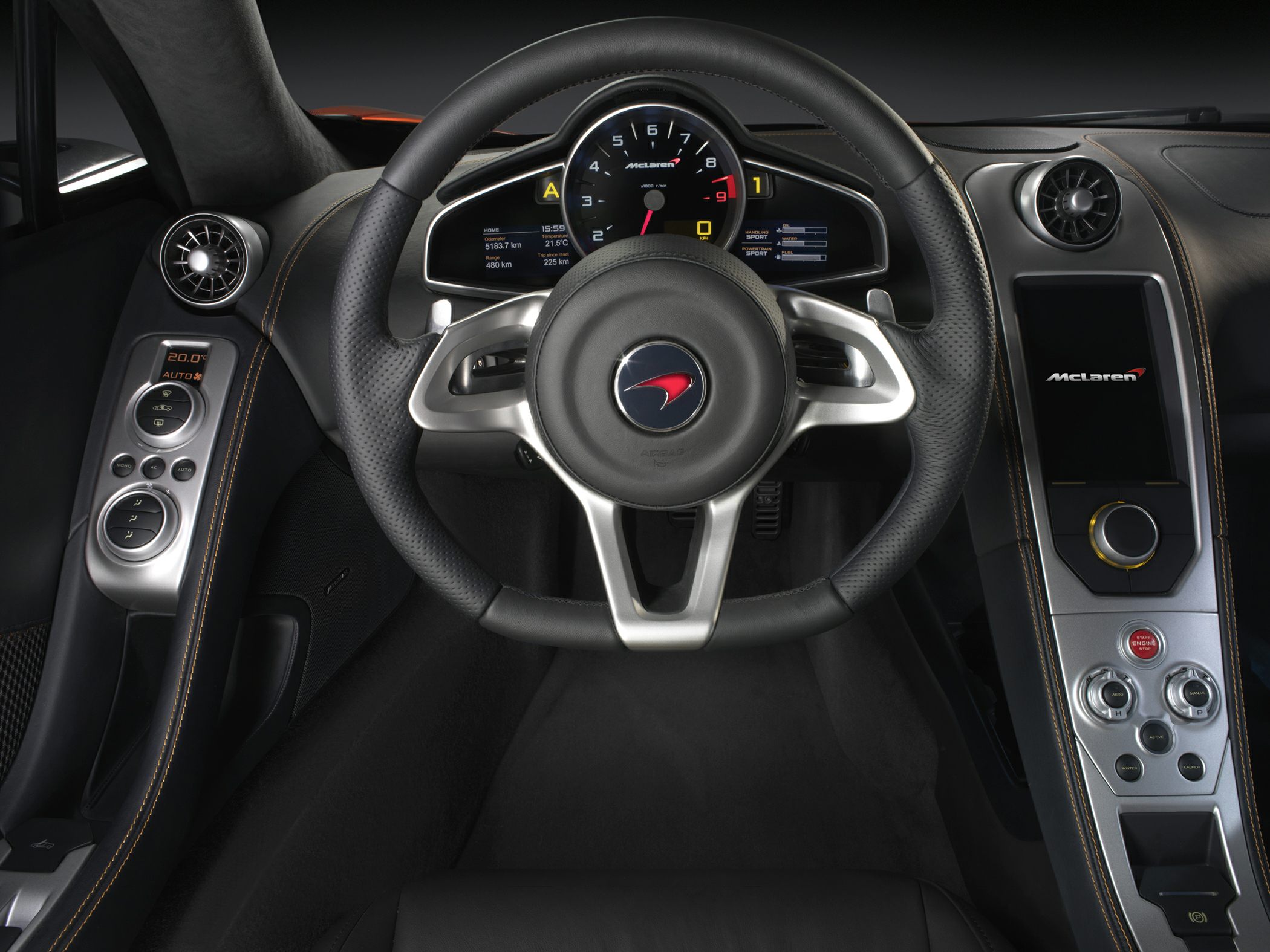 Steering wheel and digital dashboard with center console controls