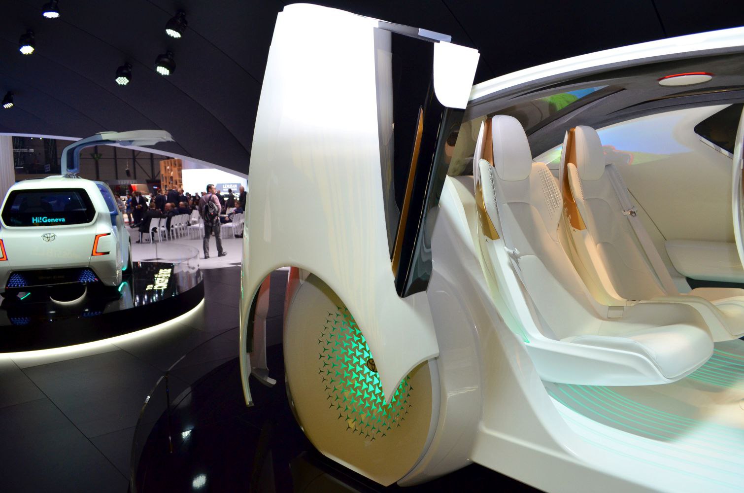 Futuristic gullwing door and minimalist interior seating