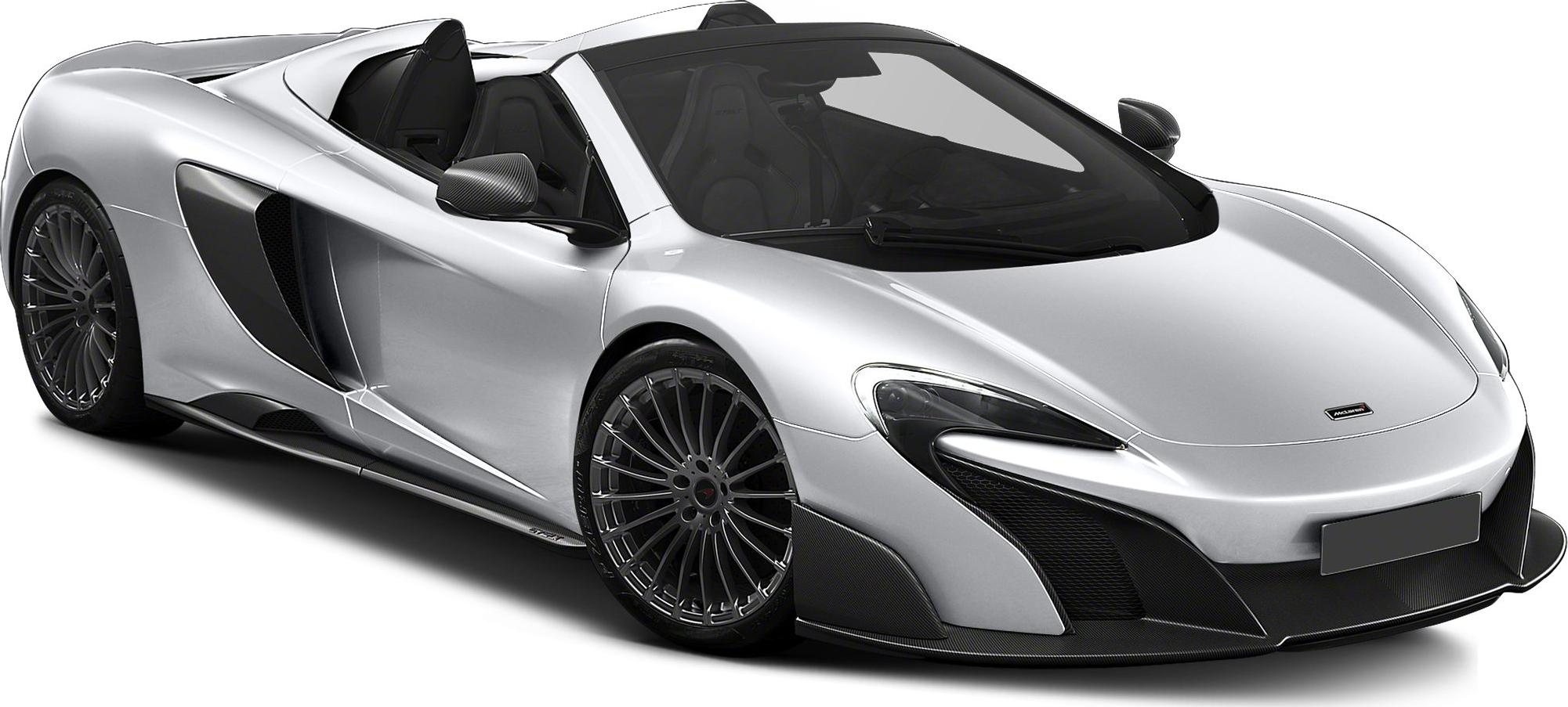 Silver convertible with aerodynamic design and carbon fiber elements