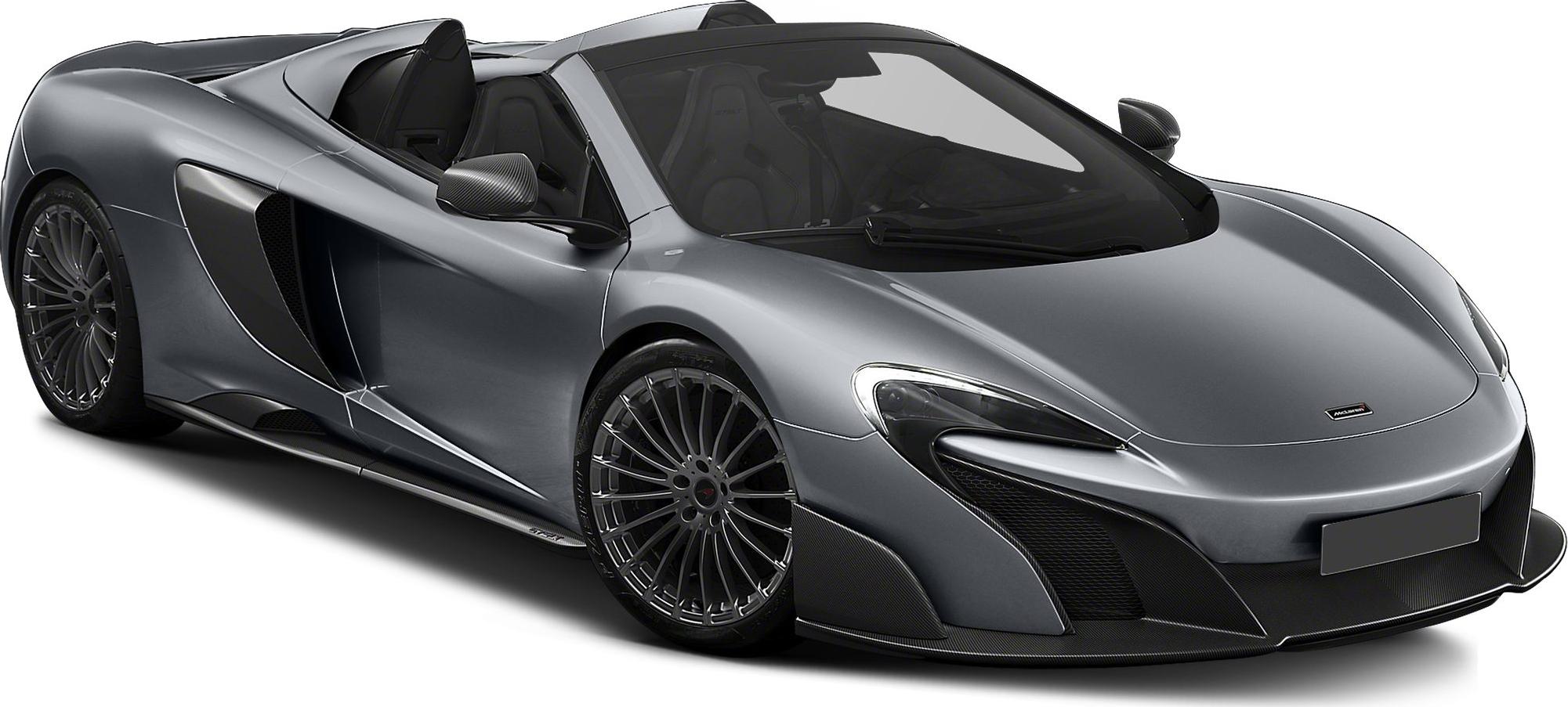 Front side view of sleek gray sports roadster with aerodynamic design